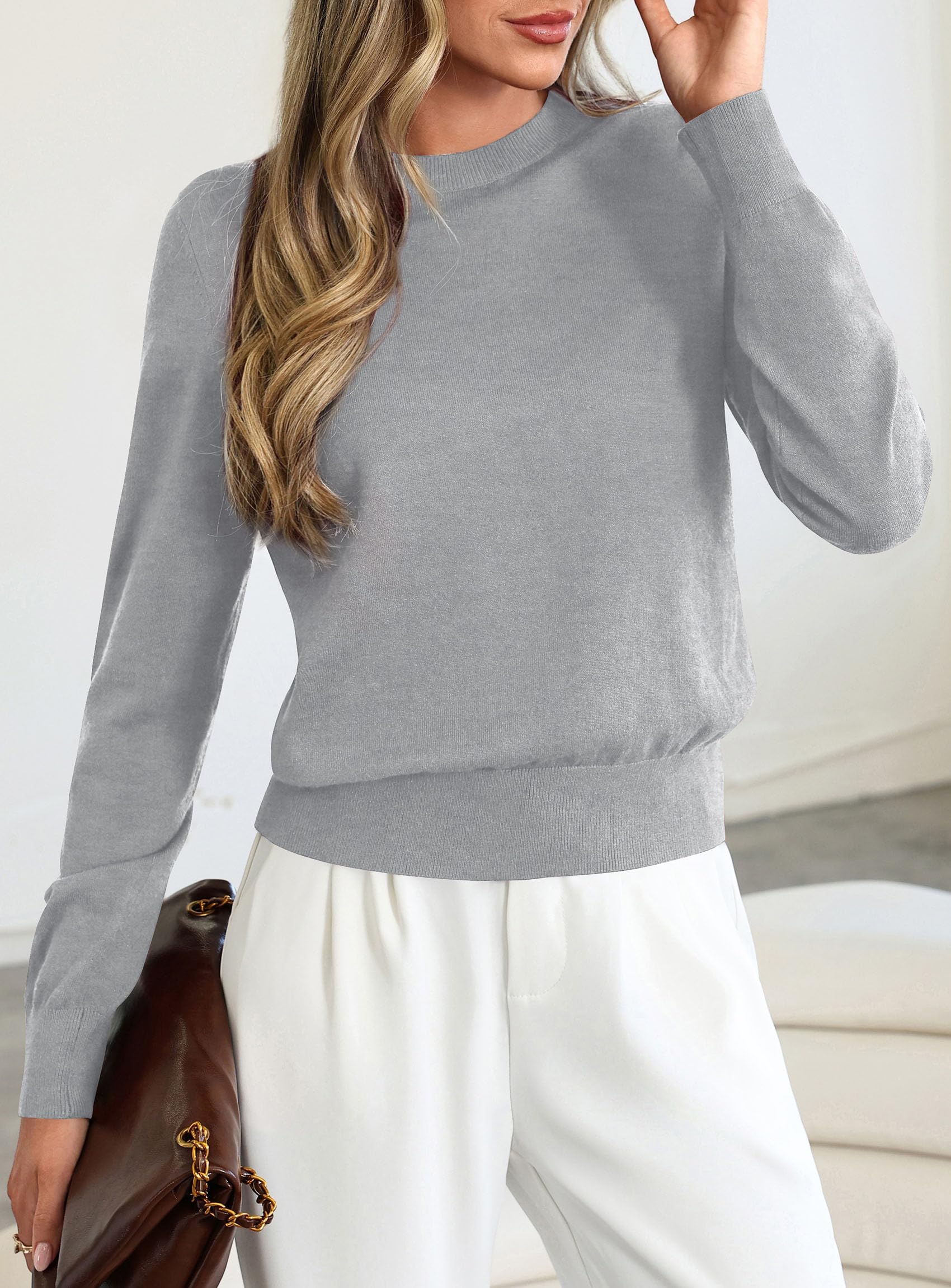 Womens Fall Basic Long Sleeve Sweater,Grey,M