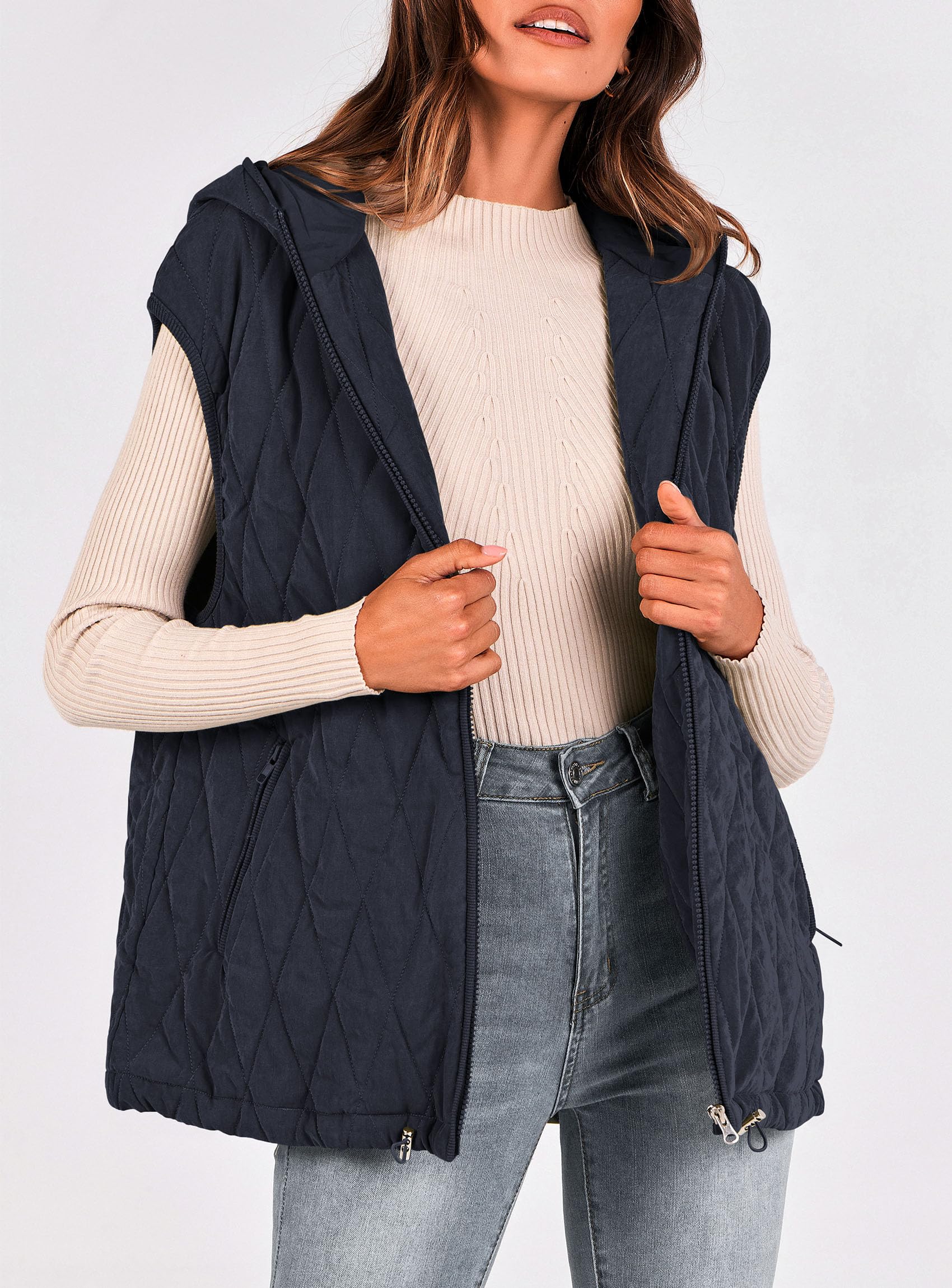 Women's Fall Fashion Vest Zip Up Jacket(Navy,Small)