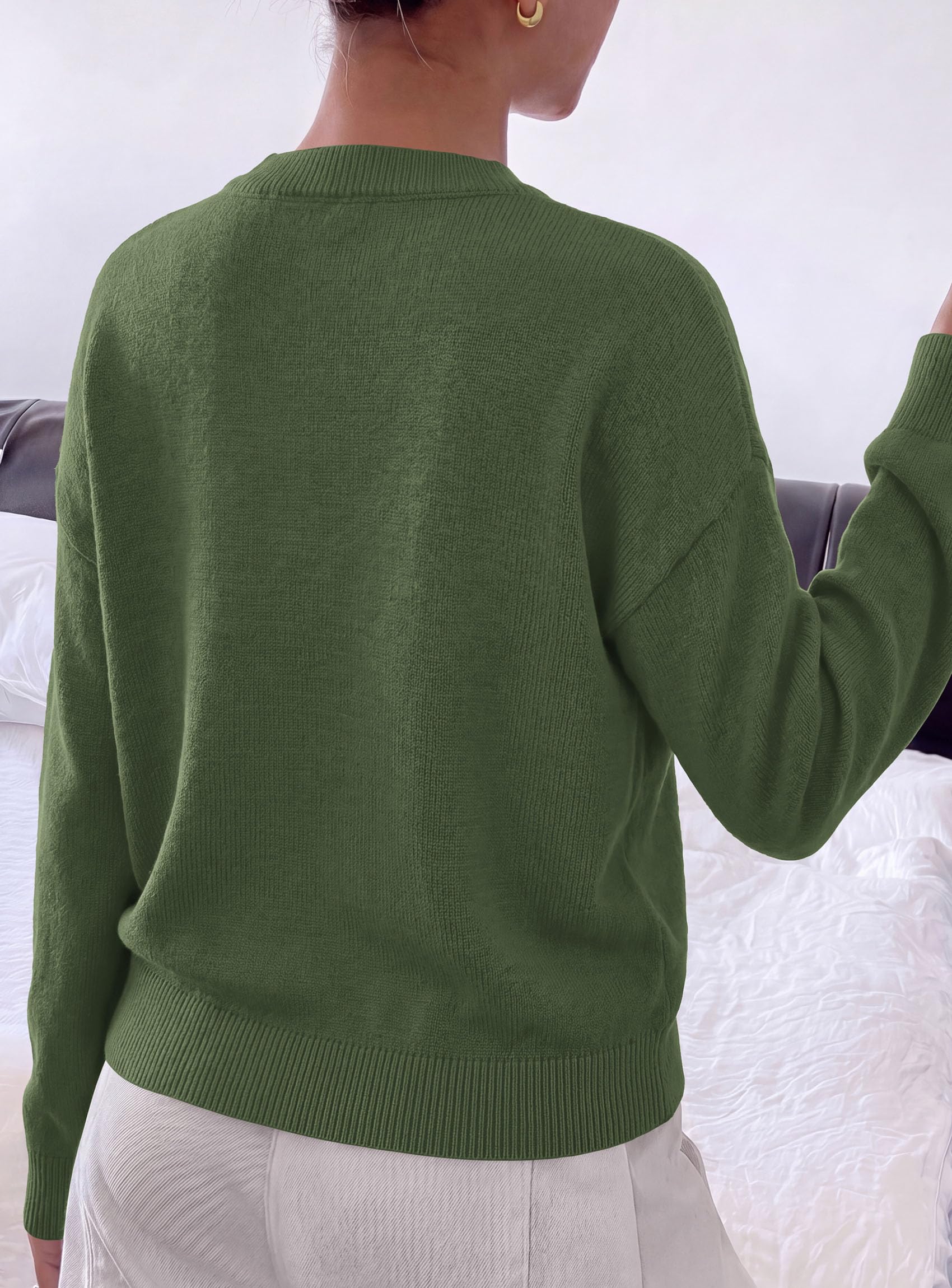 Womens Sweaters Floral Long Sleeve Knit Tops,Army Green,S