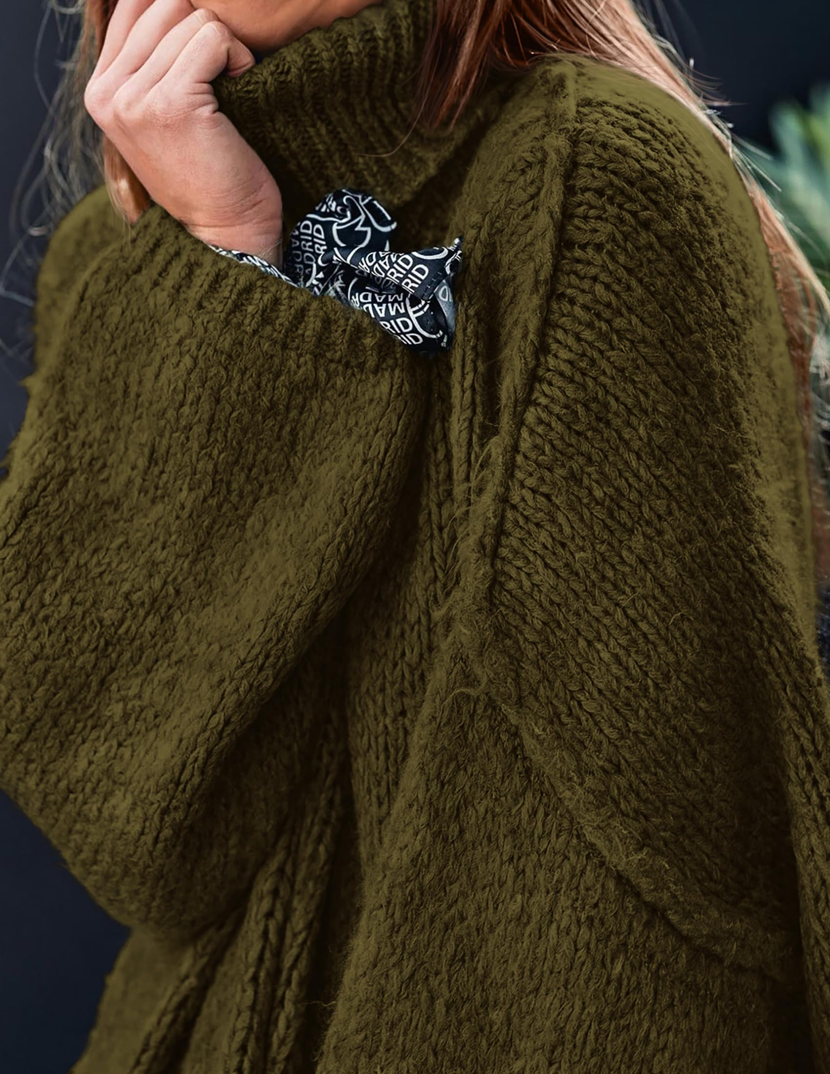 Womens Turtleneck Long Sleeve Oversized Sweaters,Army Green,S