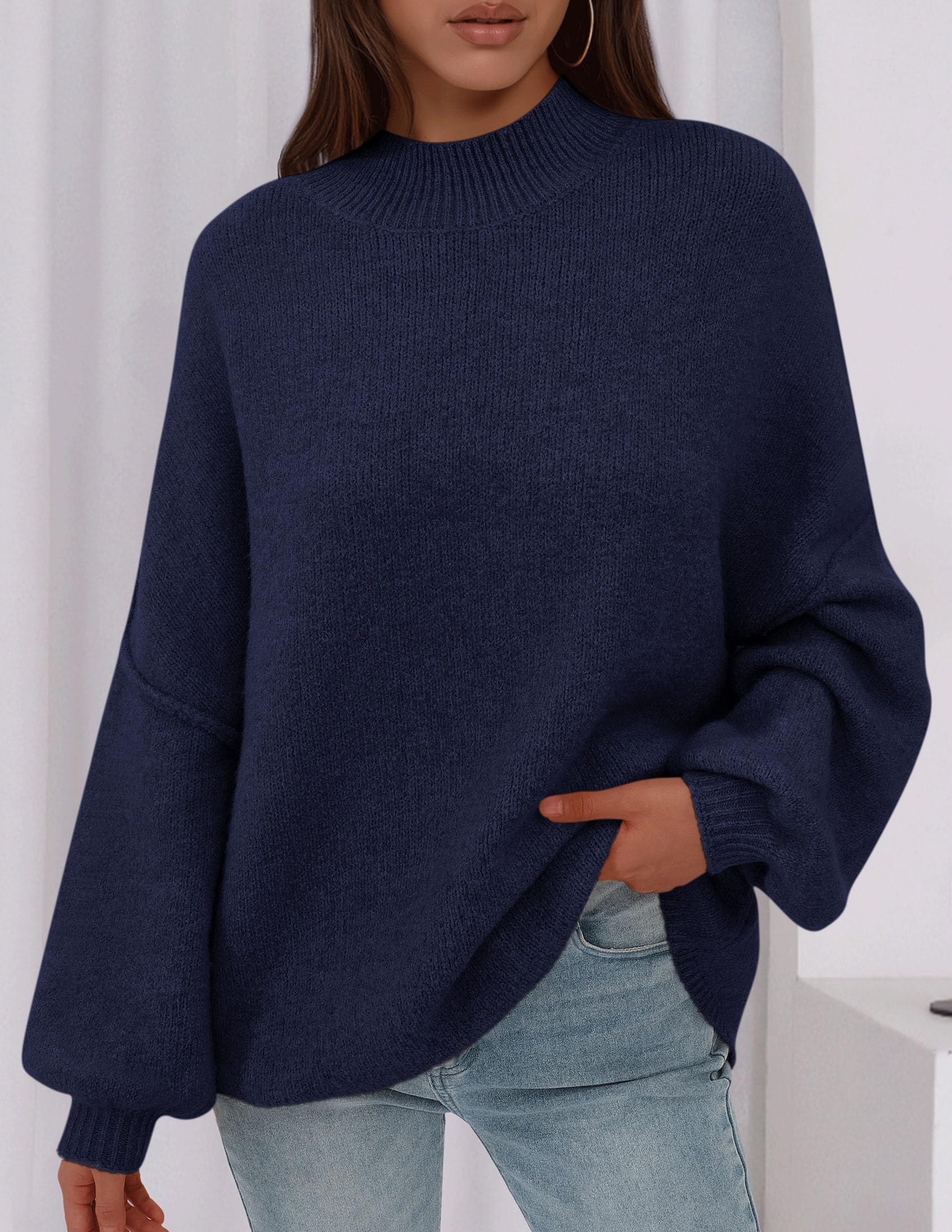 Women's Oversized Sweaters Fall Clothes (Navy Blue,S)