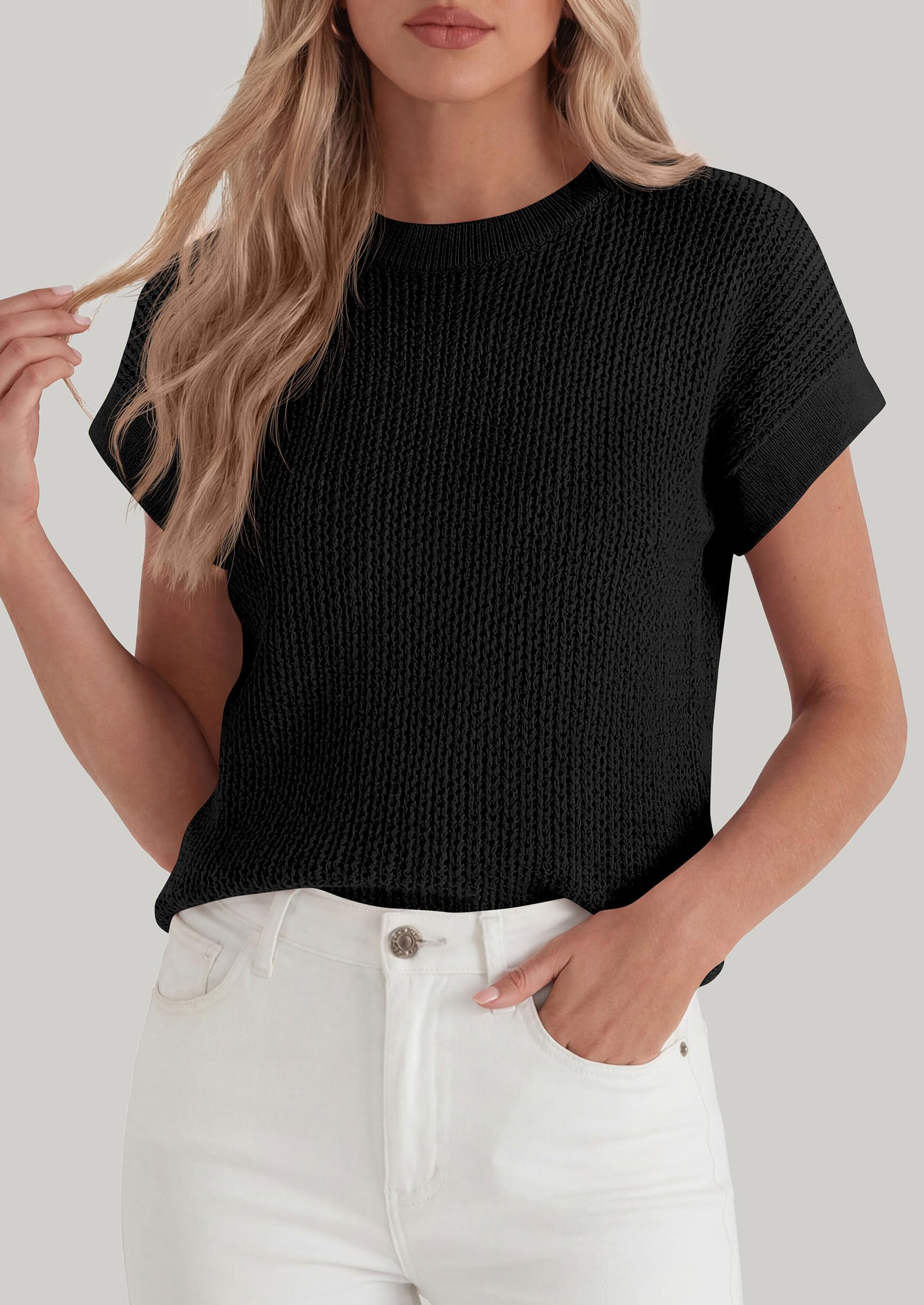 Women's Summer Sweater Vest Crochet Tops (Black,S)
