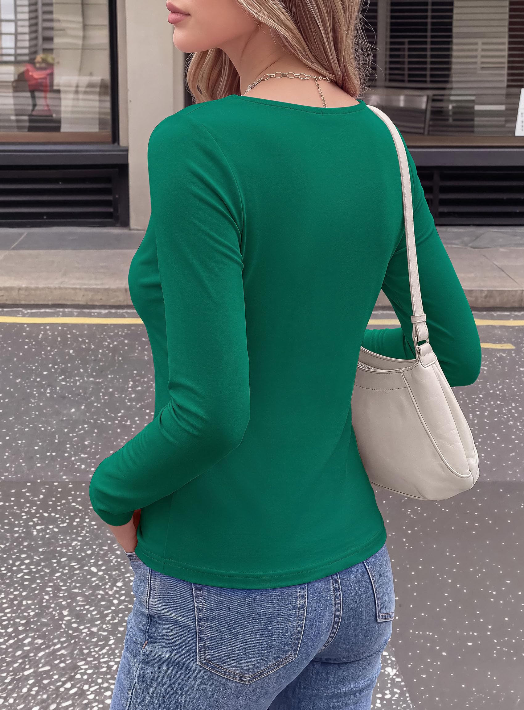 Cowl Neck Tops for Women Fashion Long Sleeve Shirt Dark Green