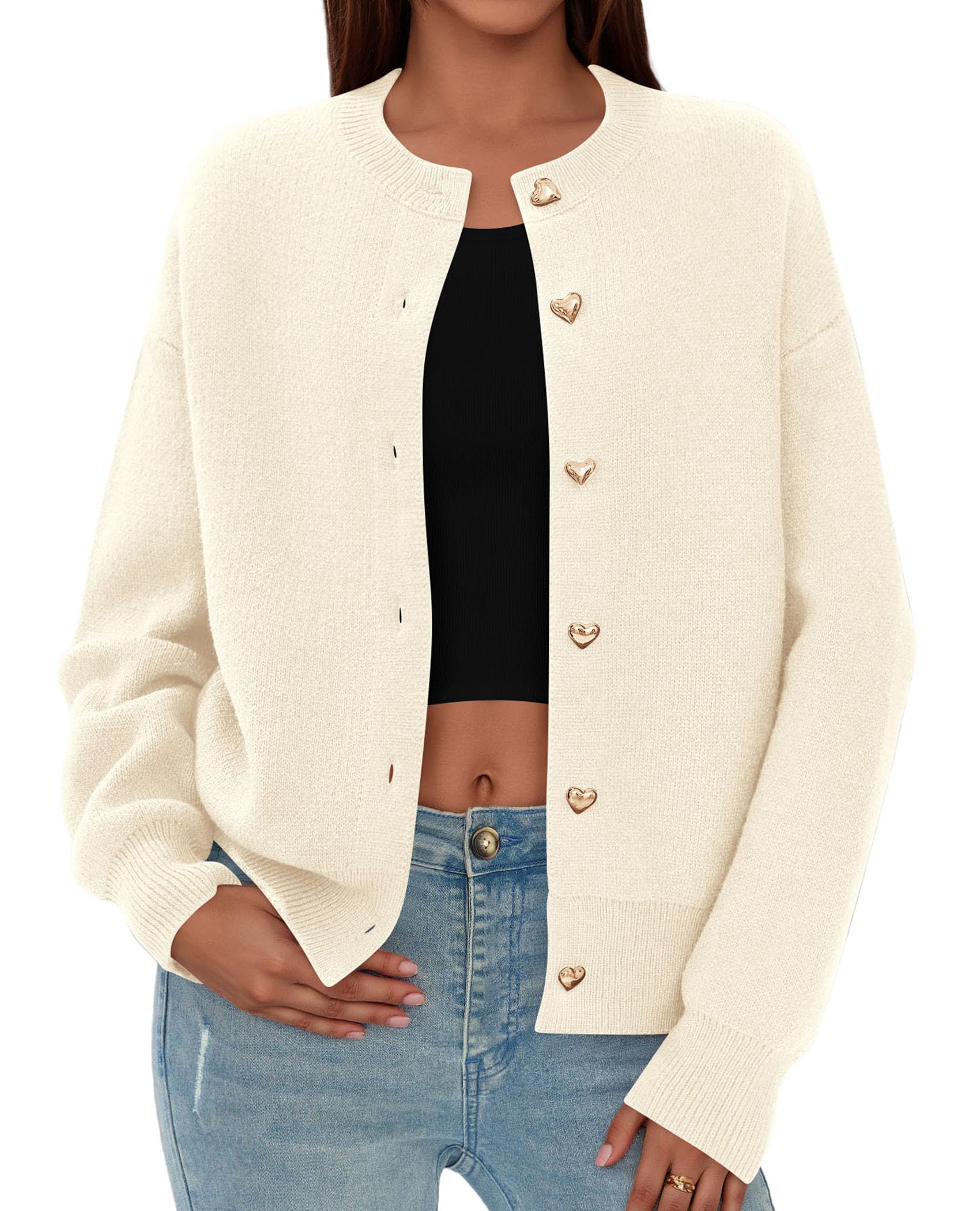 Women's Long Sleeve Button Up Cardigan,Beige,M