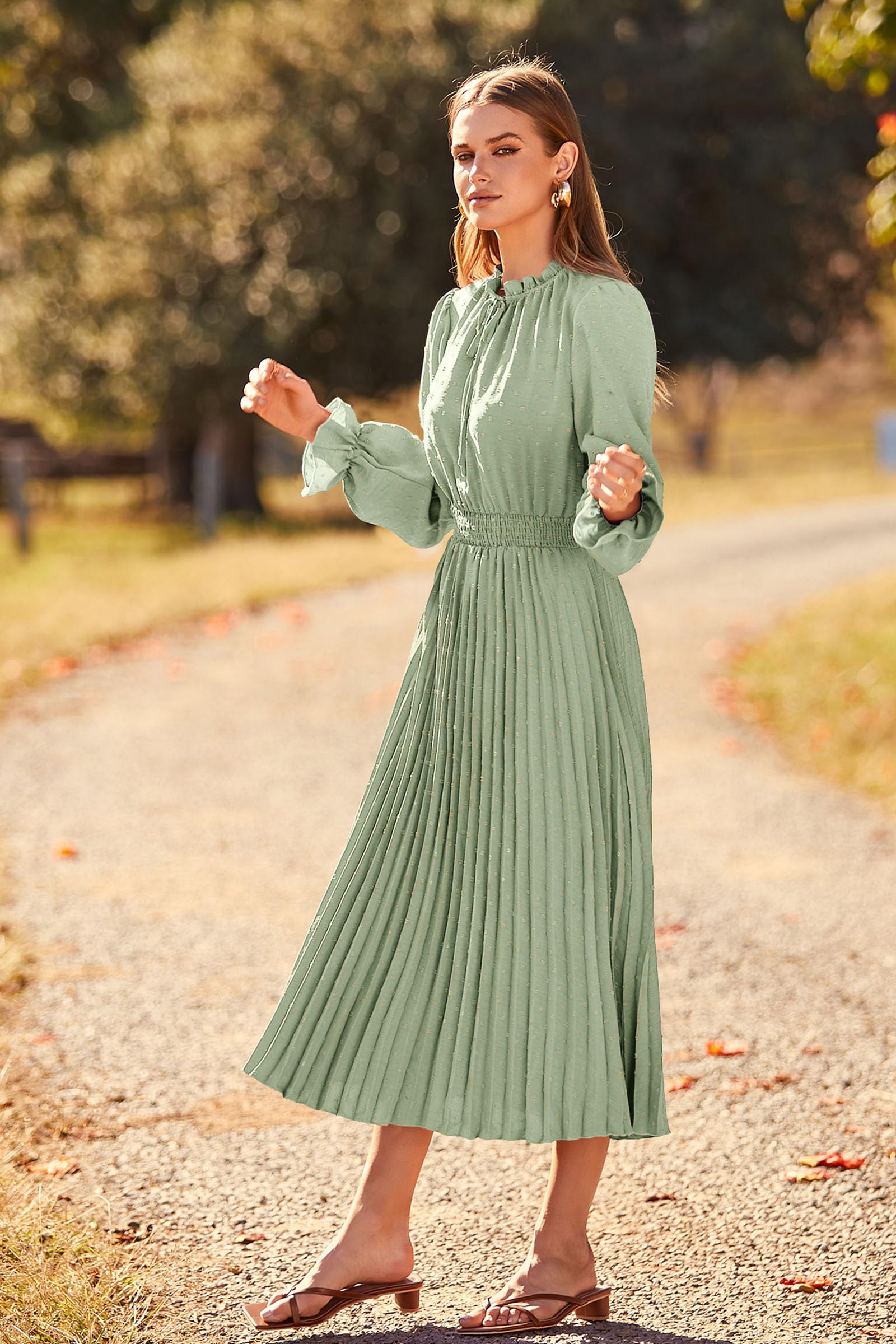 Women's Fall Midi Wedding Guest Dress(Light Green,Small)