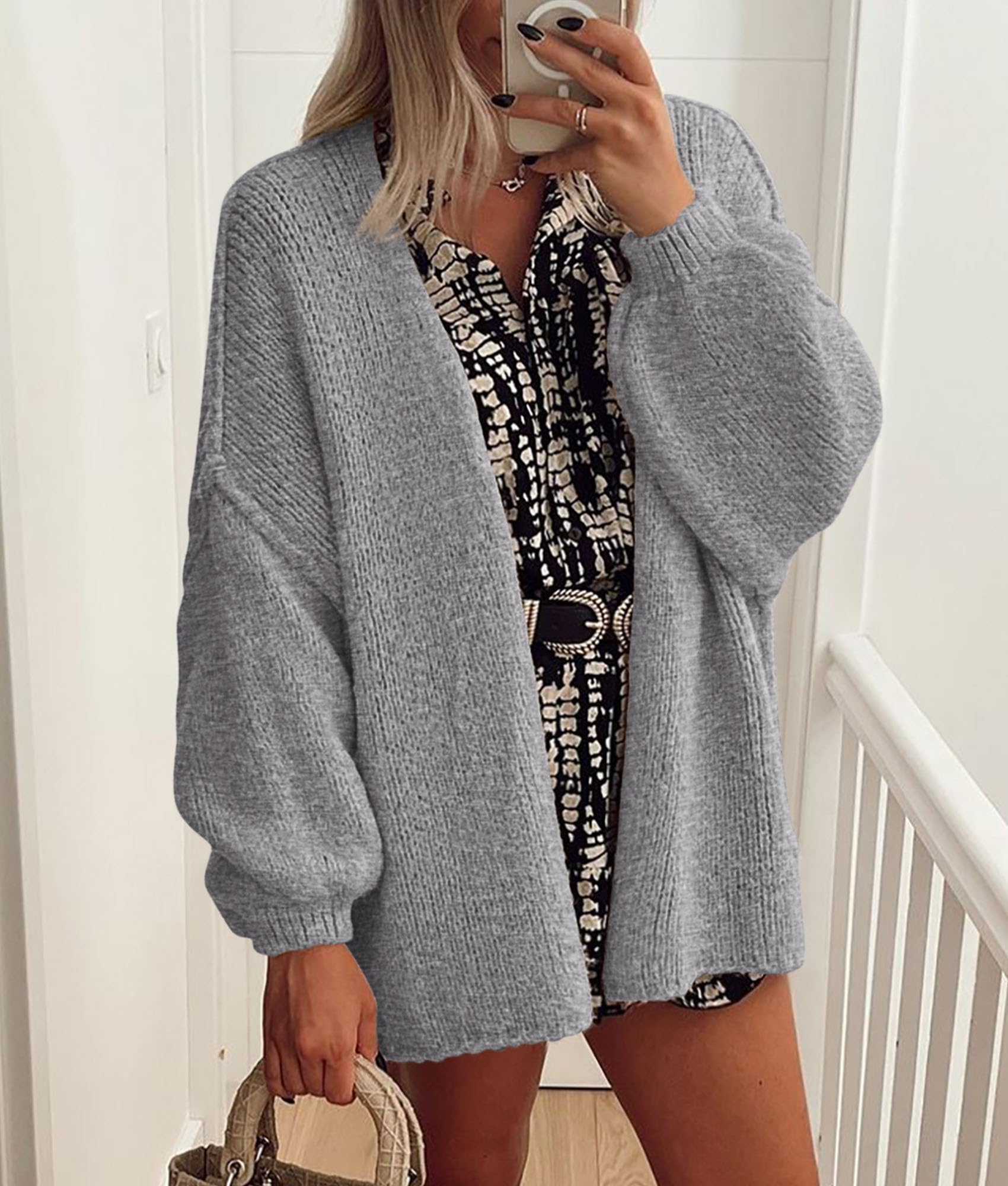 Womens Open Front Oversized Cardigan Sweaters,Grey,XS