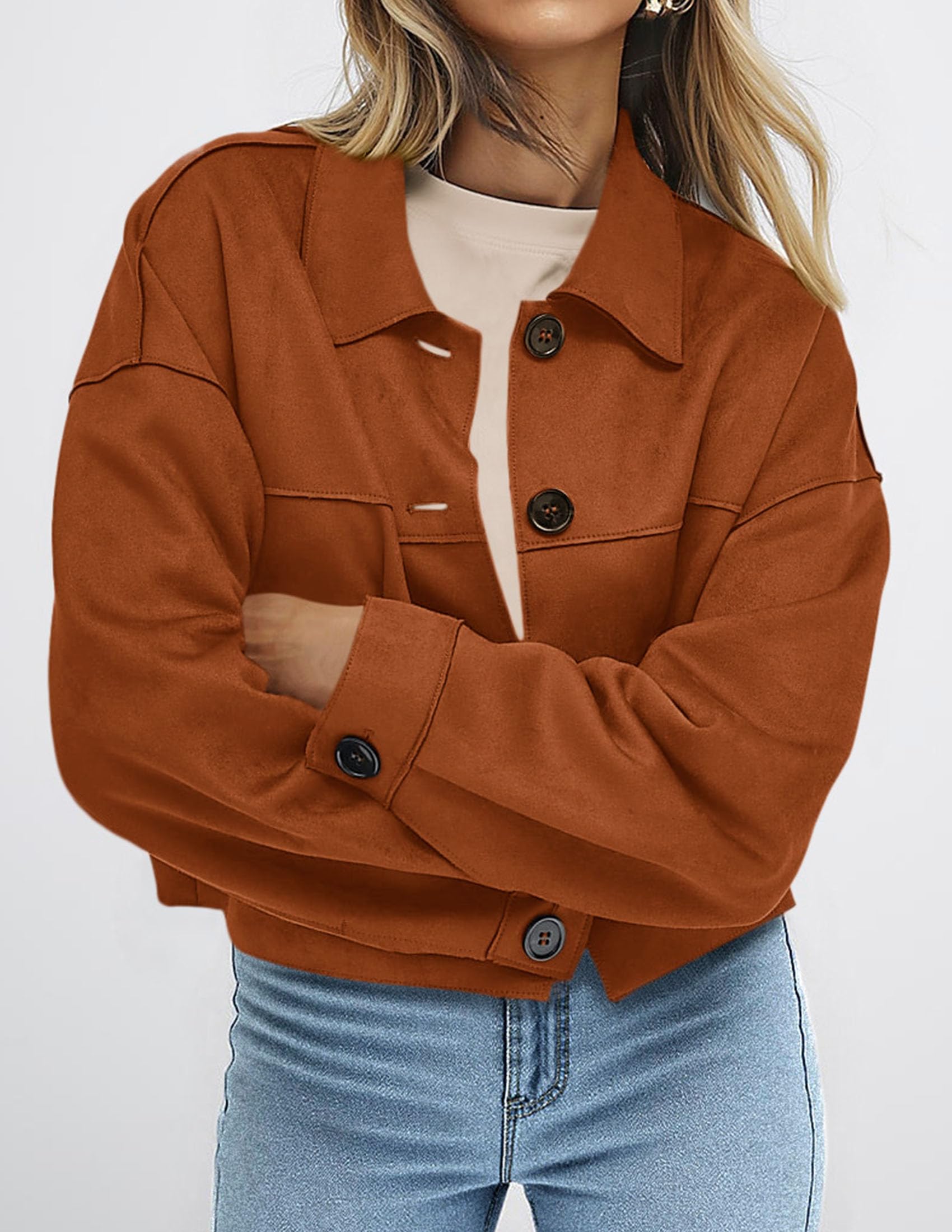 Women's Faux Suede Shacket Jackets Lightweight Cropped Coats