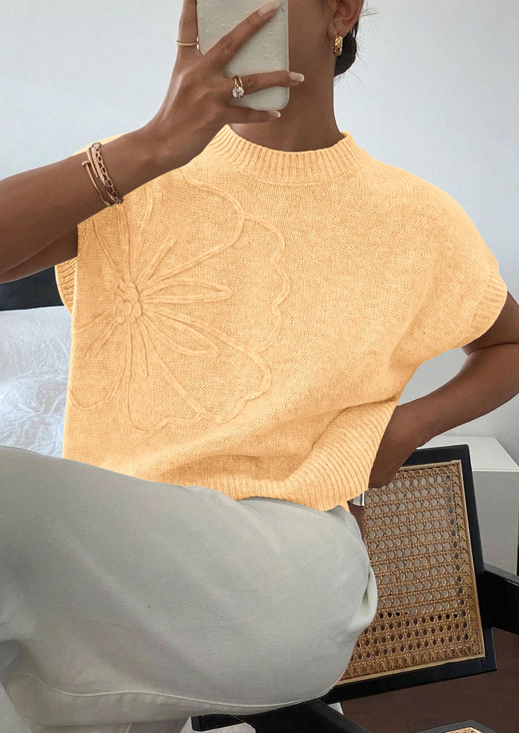 Women's Summer Short Cap Sleeve Sweater Vest (Yellow,S)