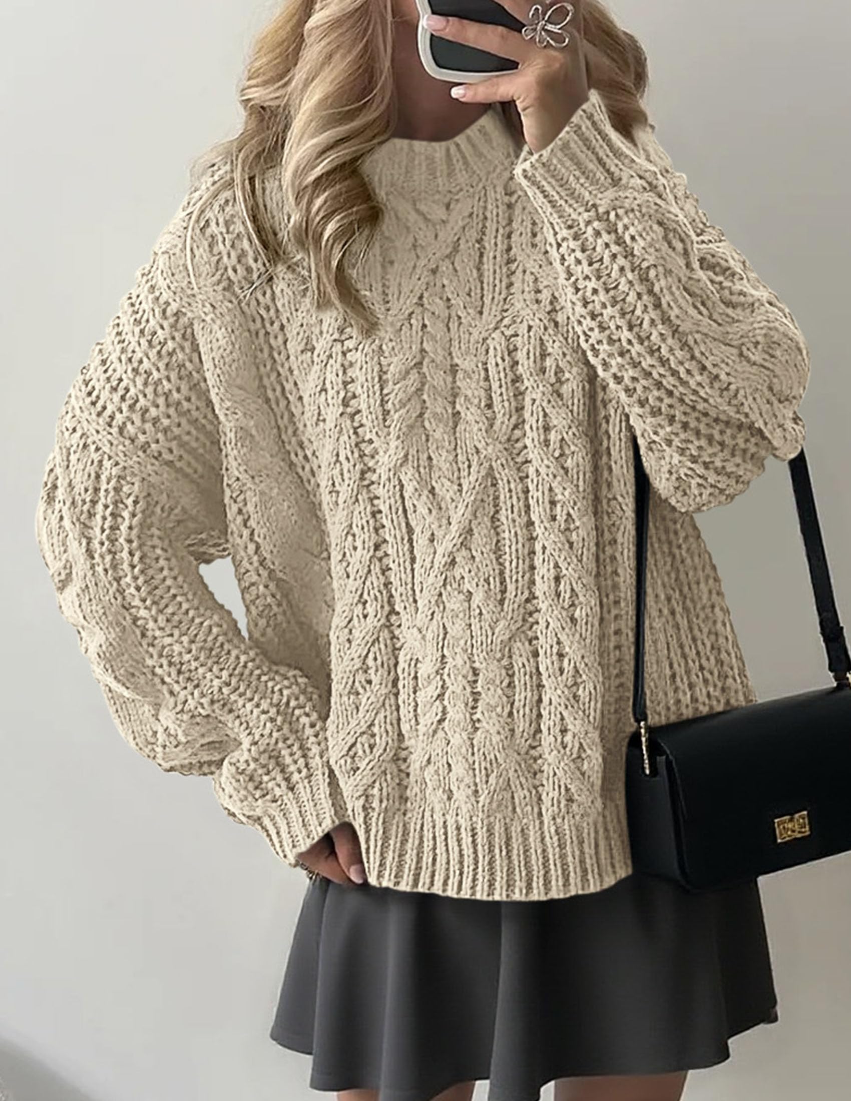 Womens Oversized Fall Sweaters Chunky Cable Knit Pullover Tops