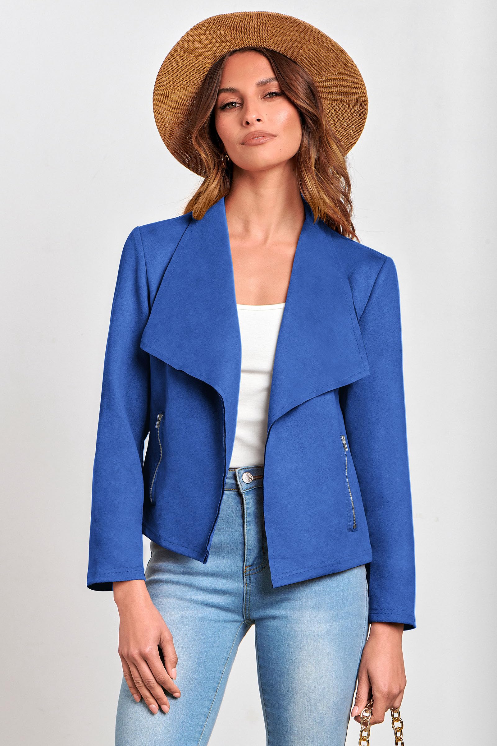 Women's Fall Fashion Faux Suede Jackets(Blue,Small)