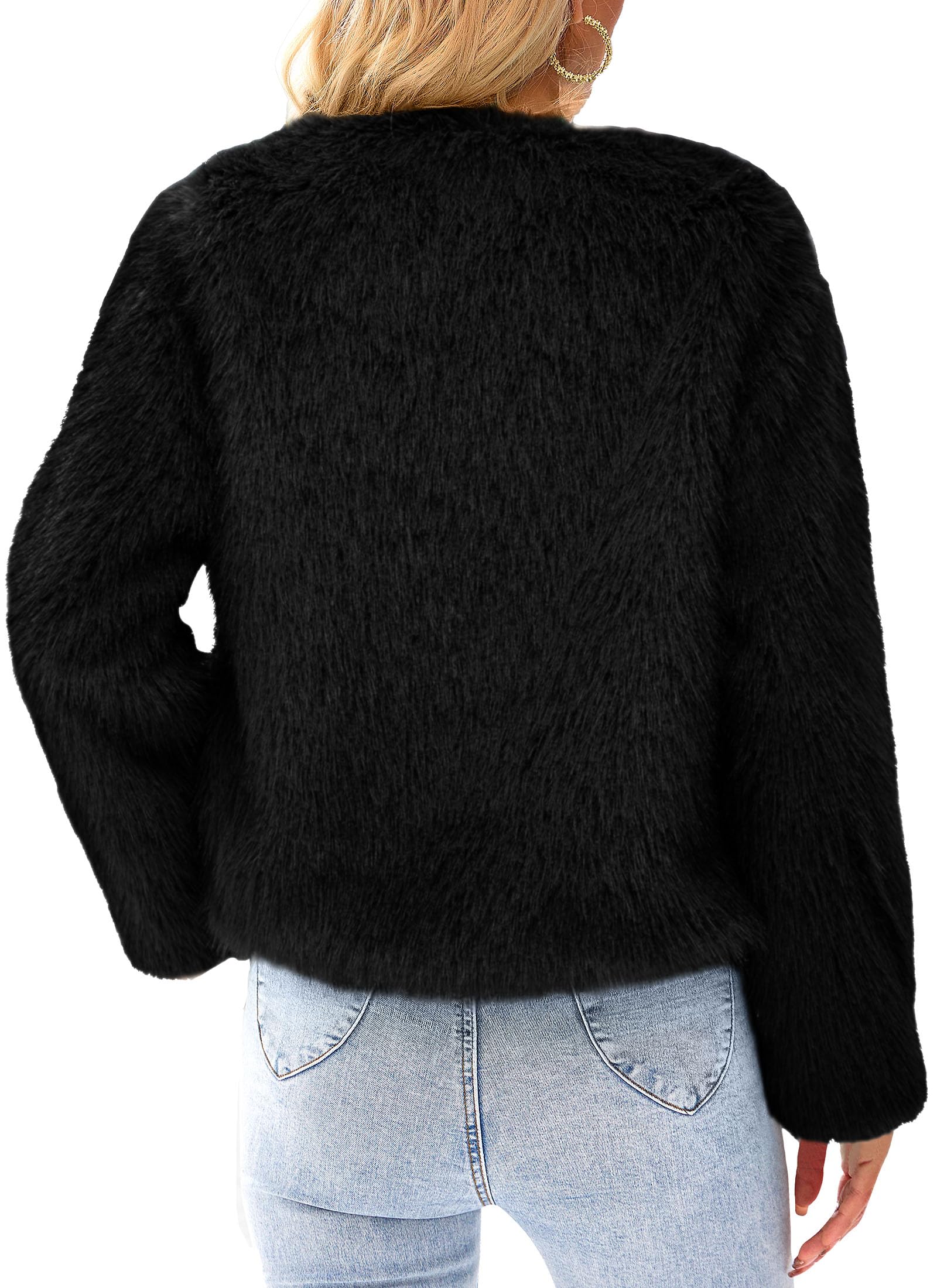 Women's Winter Cropped Faux Fur Coats(Black,Small)
