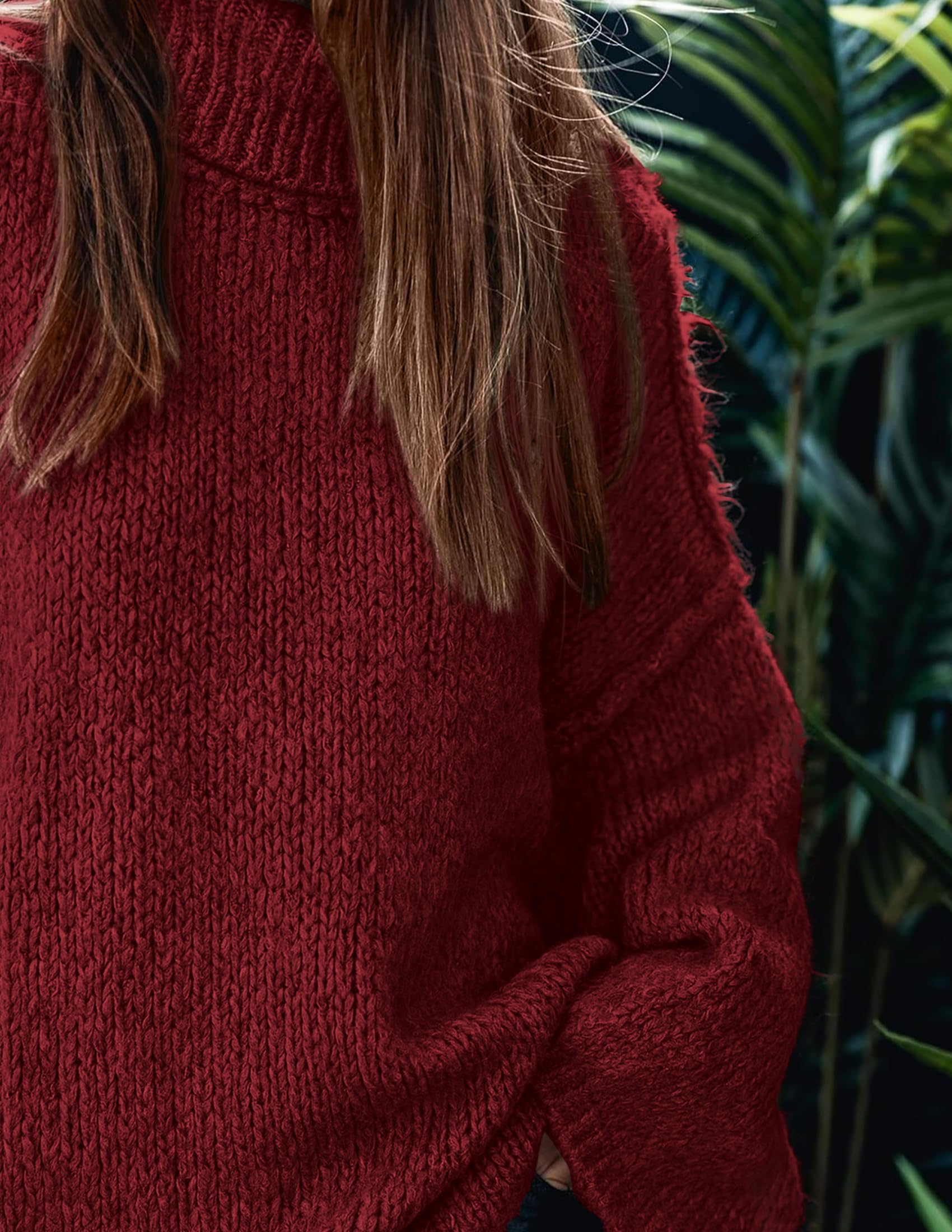 Womens Turtleneck Long Sleeve Oversized Sweaters,Wine Red,S