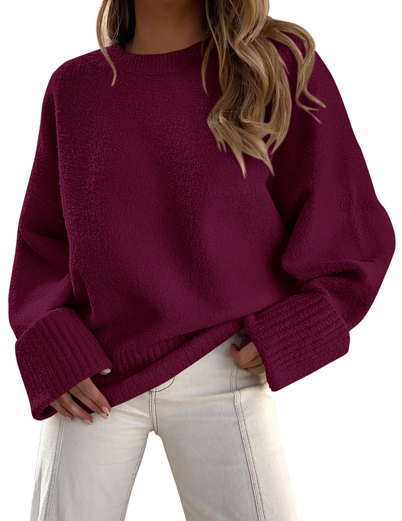 Women's Fall Fashion Cozy Oversized Sweaters(Wine Red,XS)