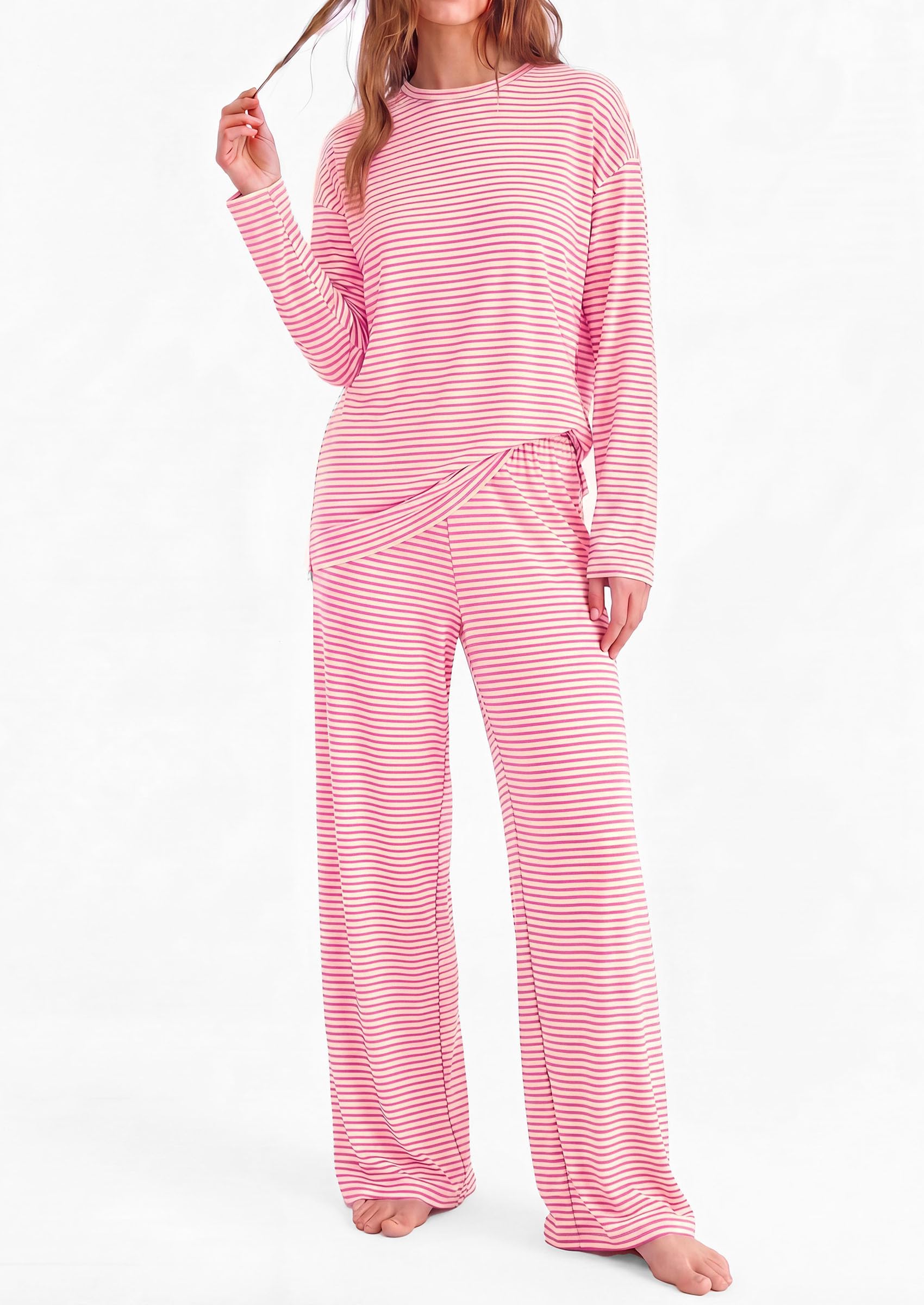 Womens Striped Lounge Set Fall Winter 2 Piece Sets
