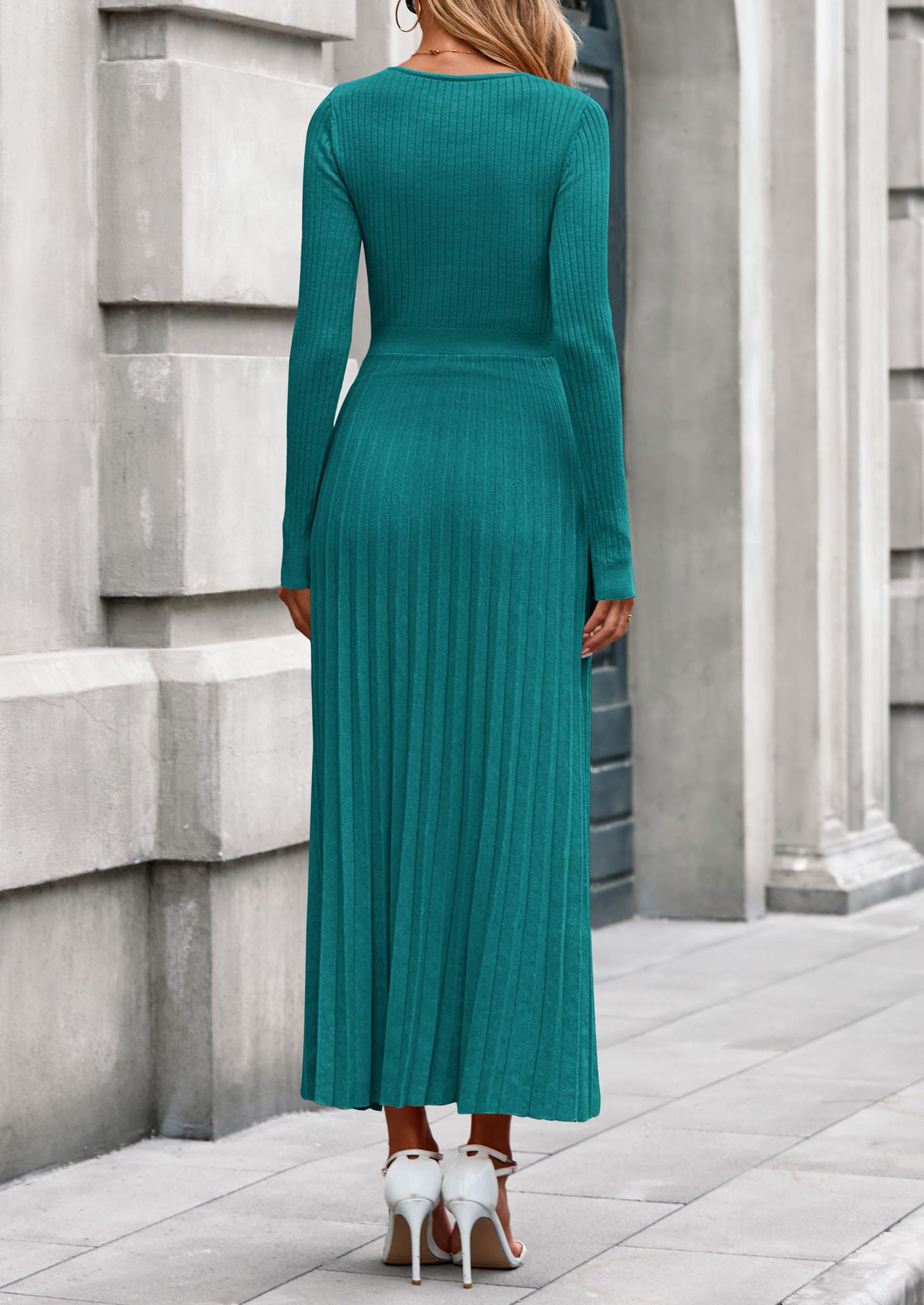 Sweater Dress Women Long Sleeve Maxi Flowy Pleated Dresses