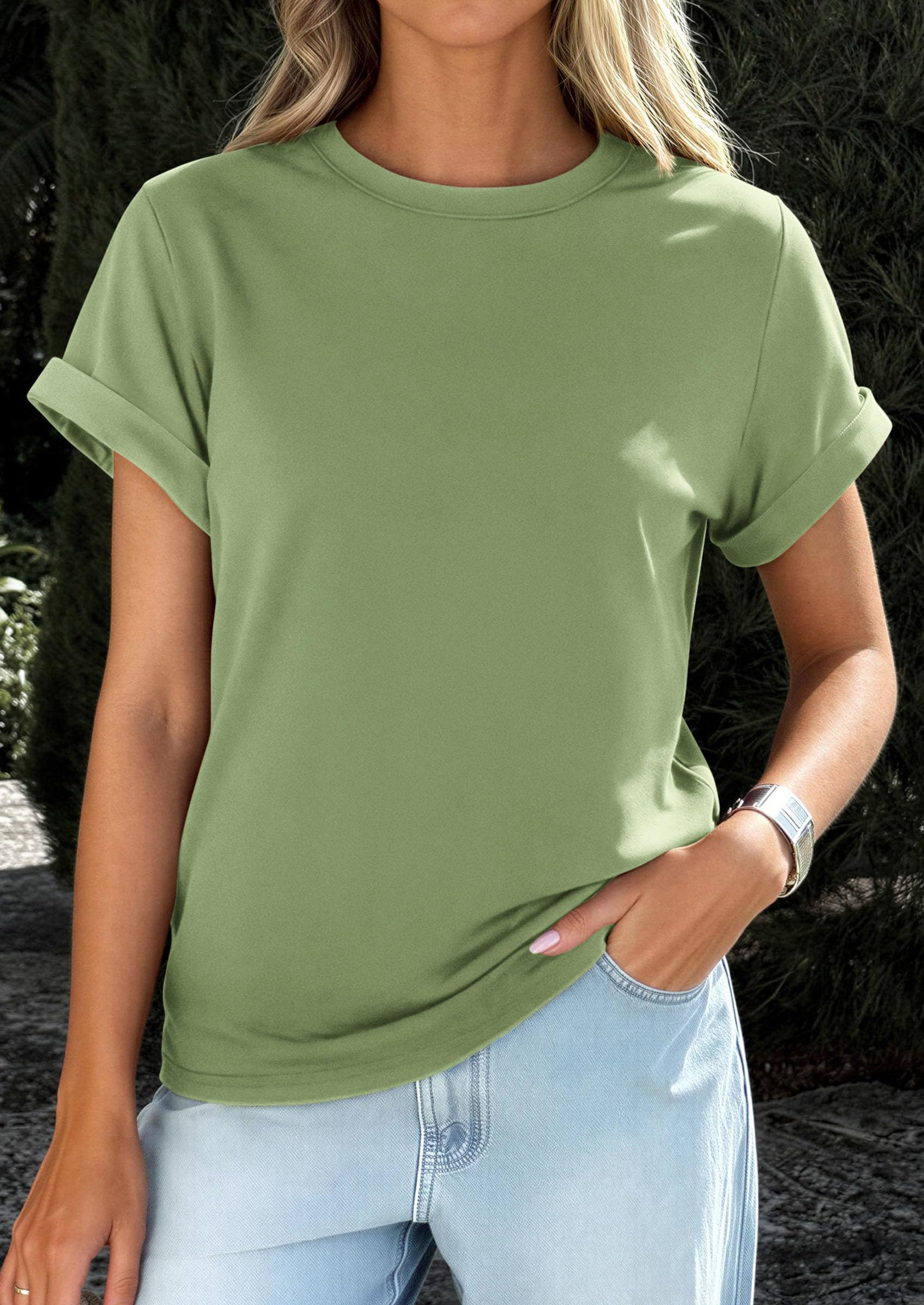 Womens Summer Tops Short Sleeve Shirts,Grey Green,S