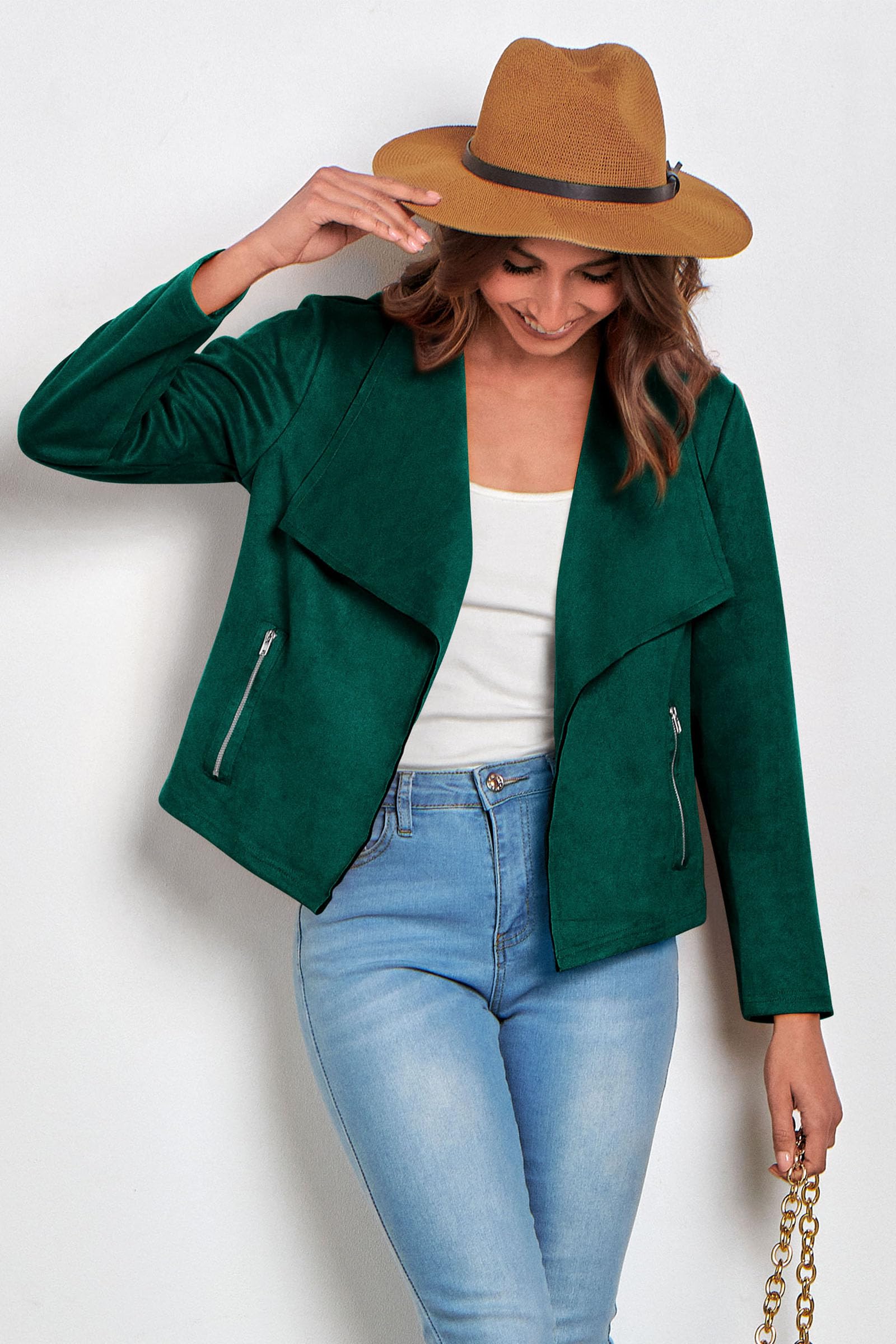 Women's Fall Fashion Faux Suede Jackets(Dark Green,Small)