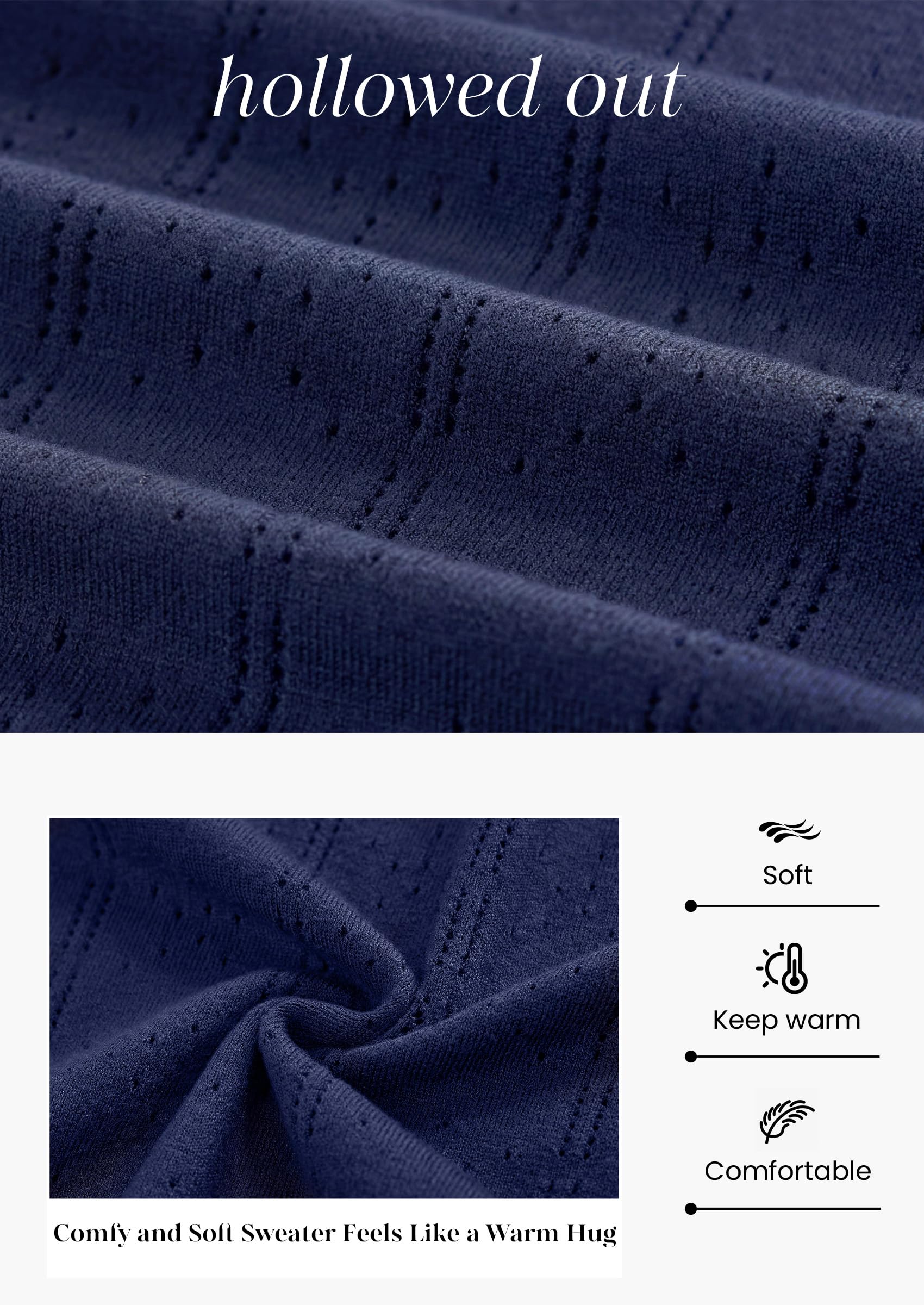 Women Fall Fashion Hollow Out Holiday Sweaters Navy Blue,S