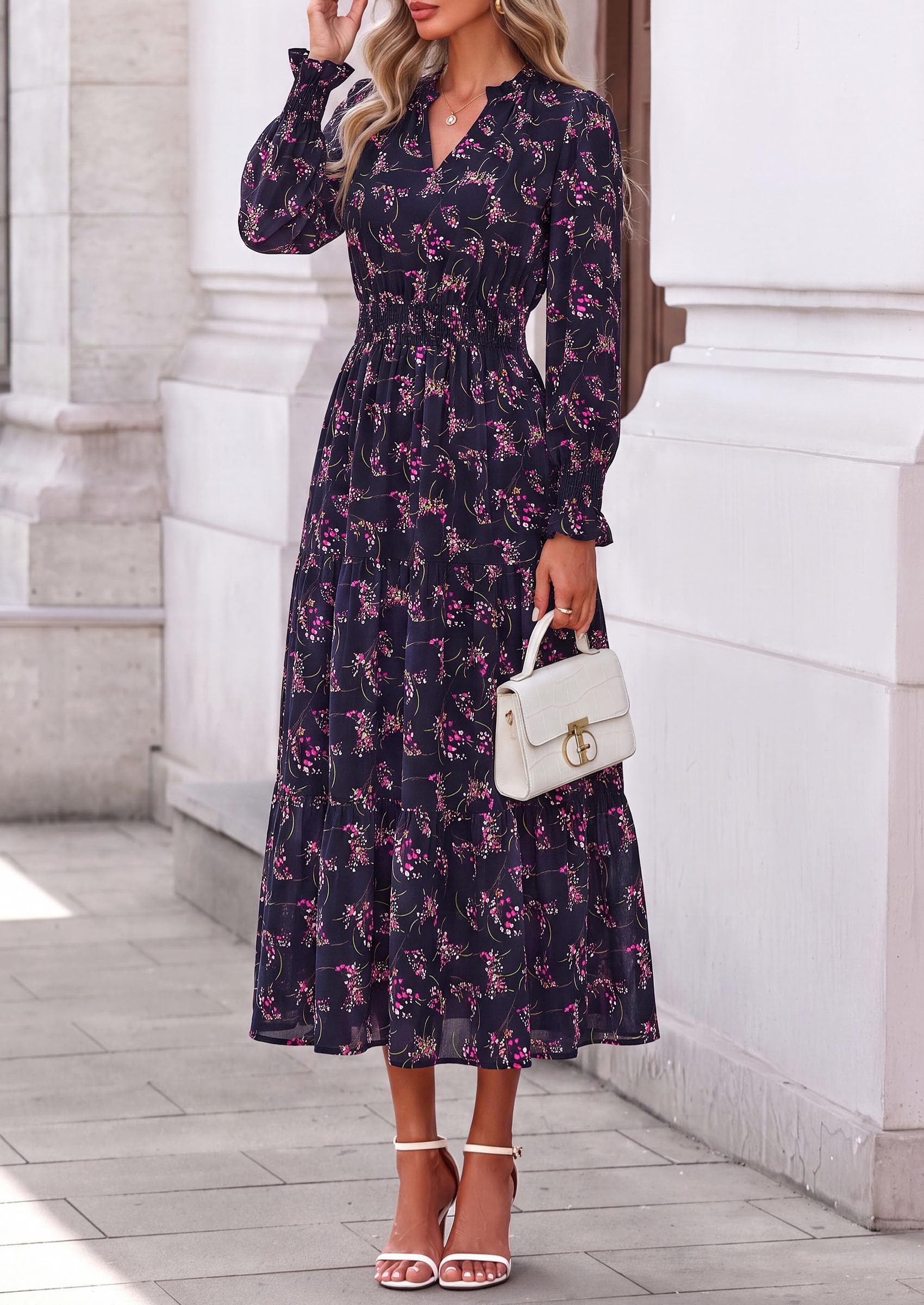 Women's Floral Maxi Dress Fall A Line Wedding Guest Dresses