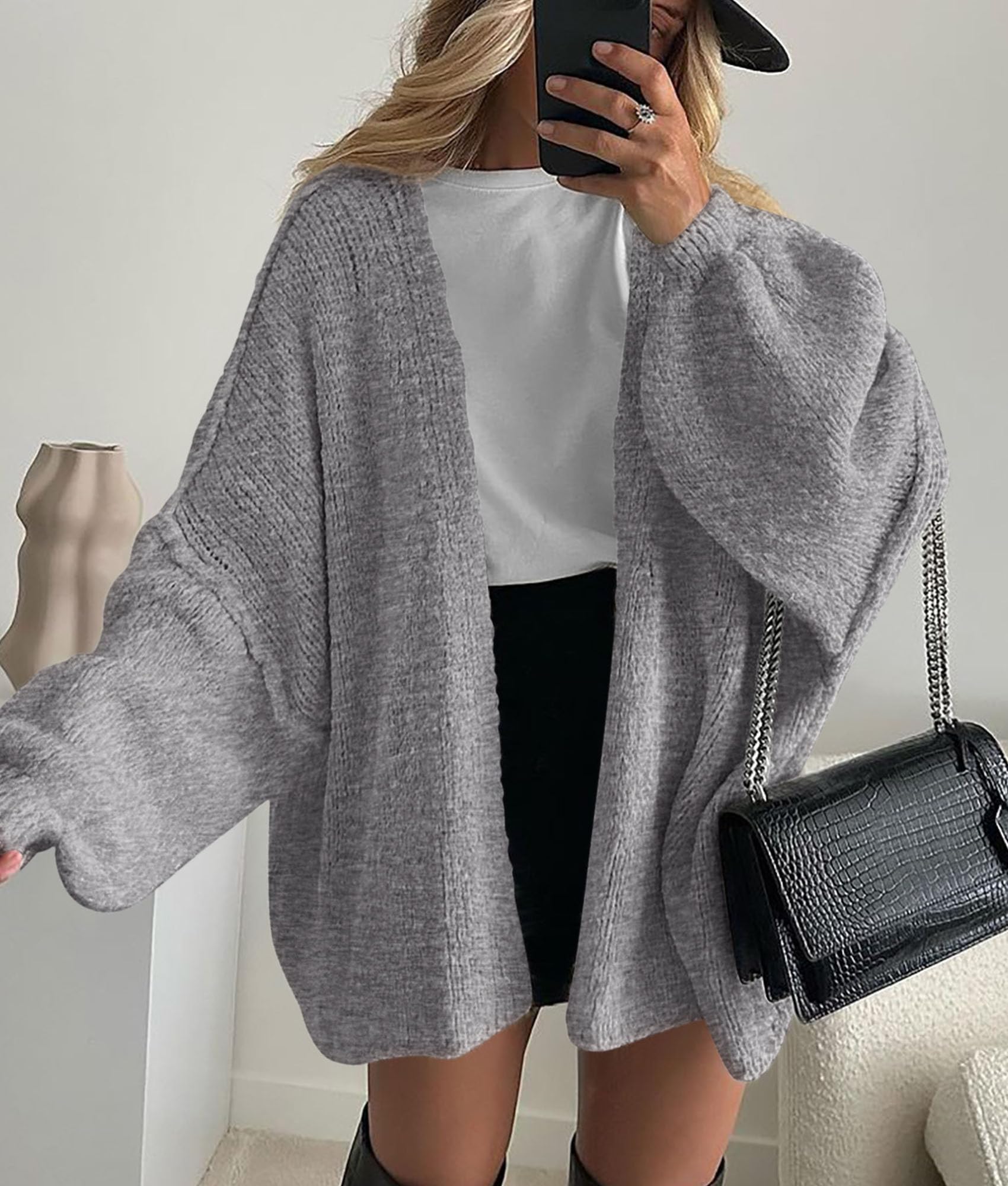 Womens Open Front Oversized Cardigan Sweaters,Grey,XS