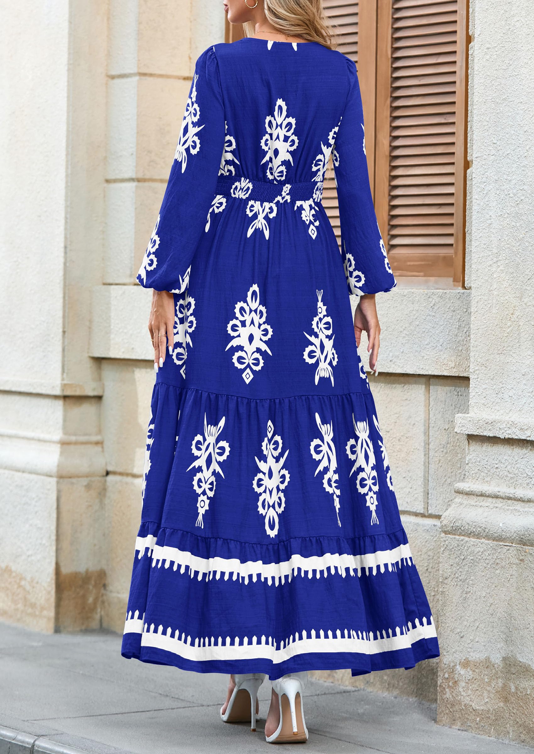 Women's Long Sleeve Floral Boho Maxi Wedding Guest Dress