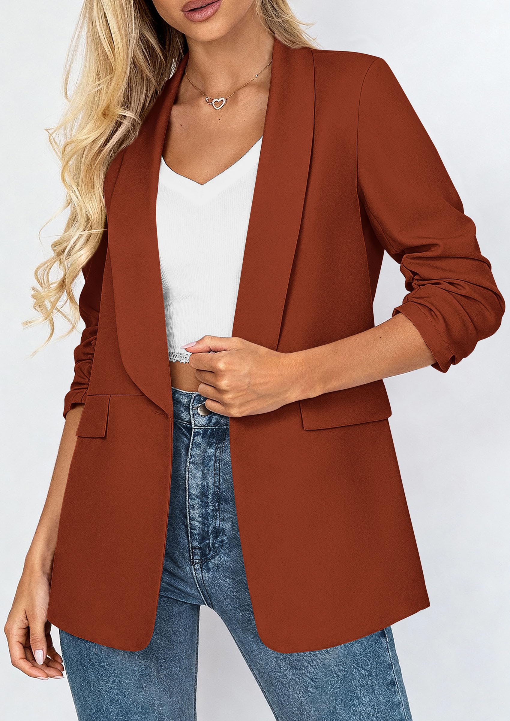 Women's Summer Blazers Business Casual Outfits Rust,XS
