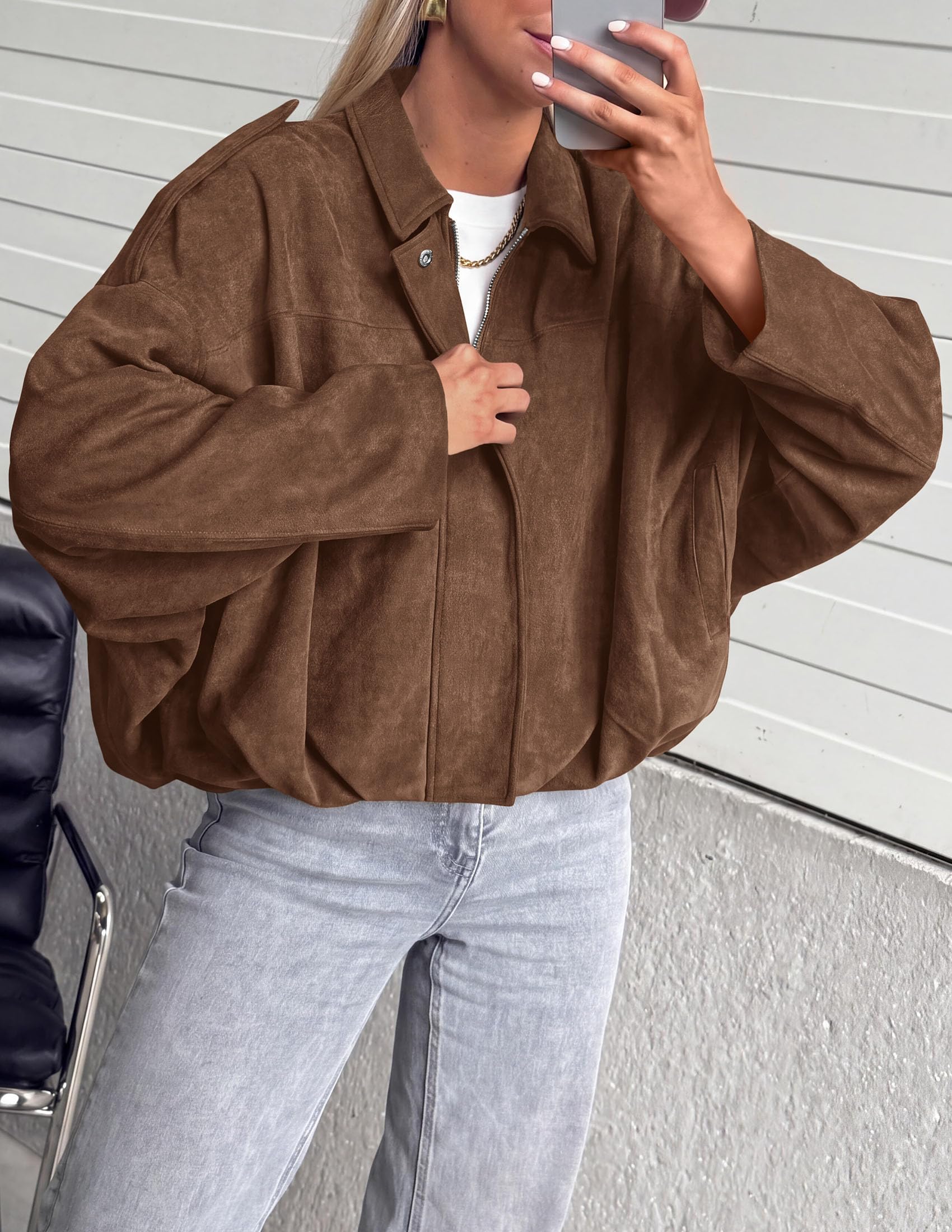 Faux Suede Jacket Women Fall Cropped Western Bomber Jacket