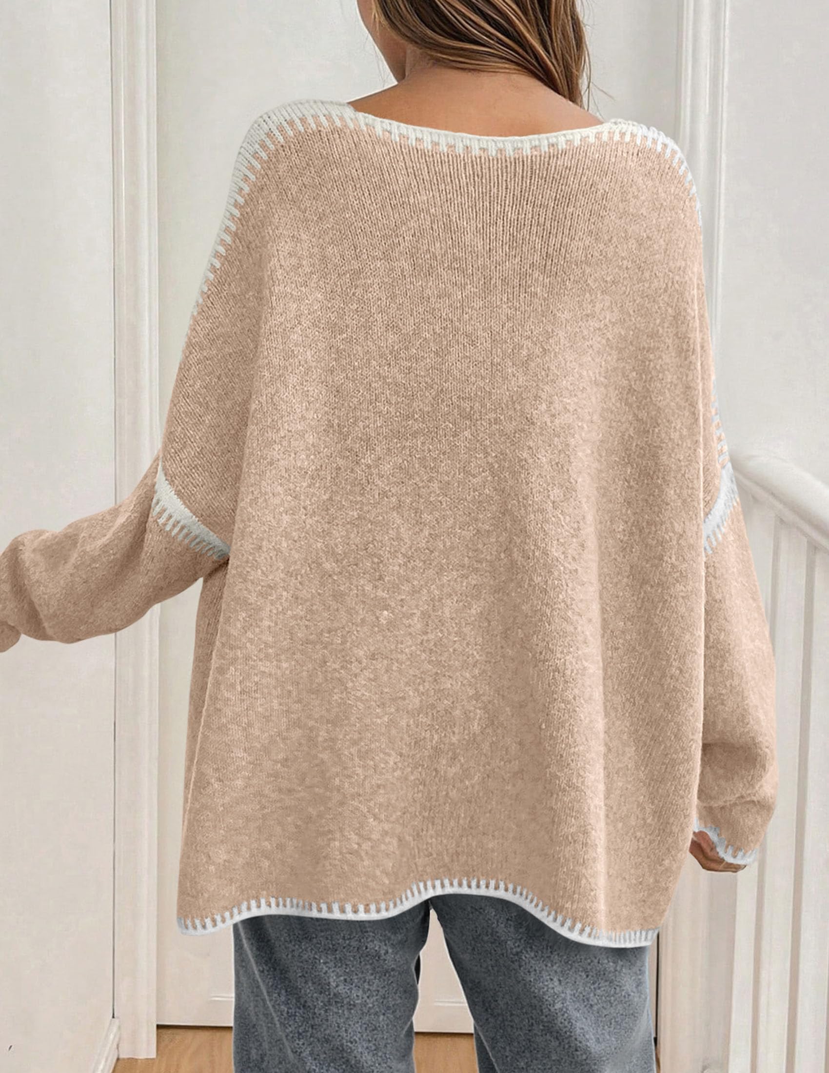 Womens Oversized Cardigan Sweaters 2026 Fall Long Lantern Sleeve Knit Open Front Lightweight Sweater (Style2-Apricot,Small)