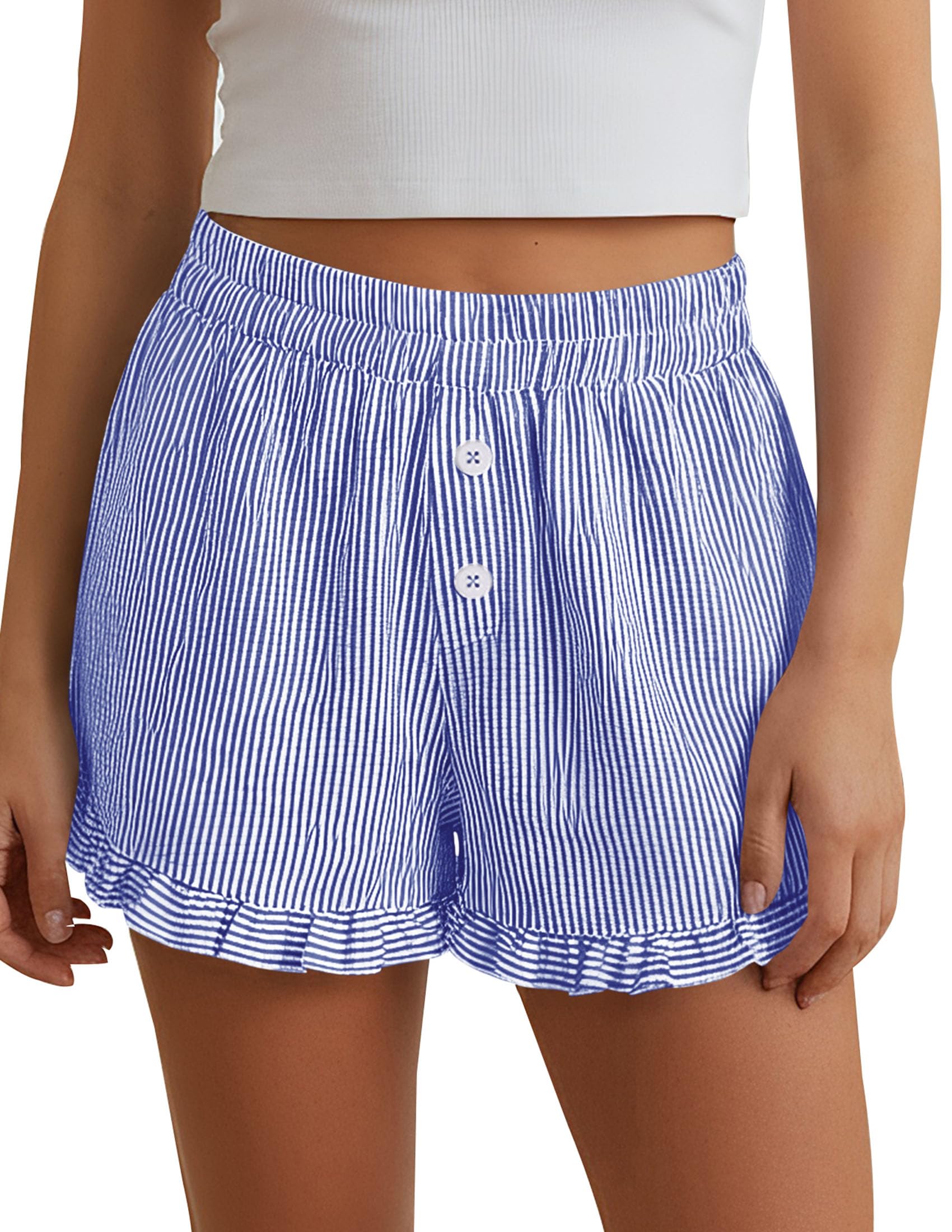 Womens Boxer Shorts Striped Gingham Ruffle Pajama Bottoms