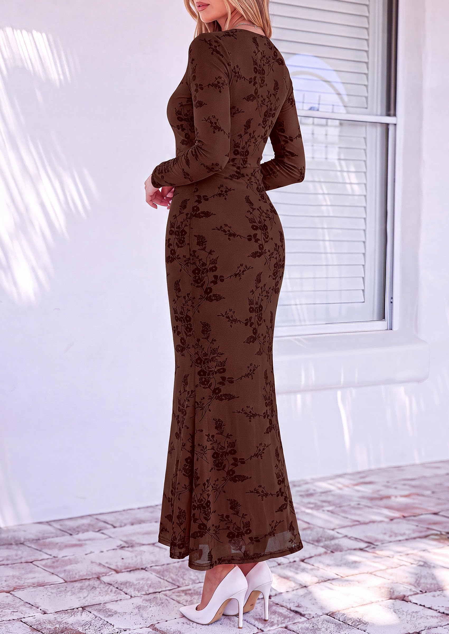 Women's Formal Floral Maxi Dress Fall Wedding Guest Dresses
