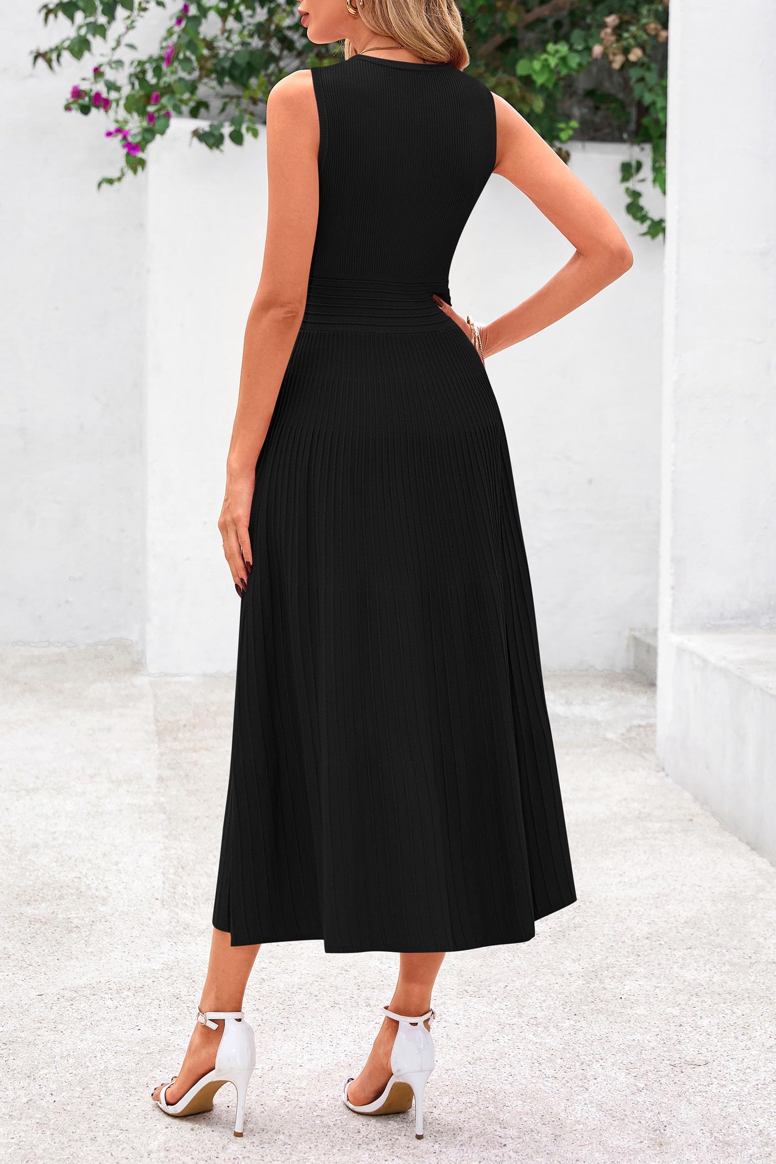 Women's Summer Pleated Midi Work Dress,Black,S