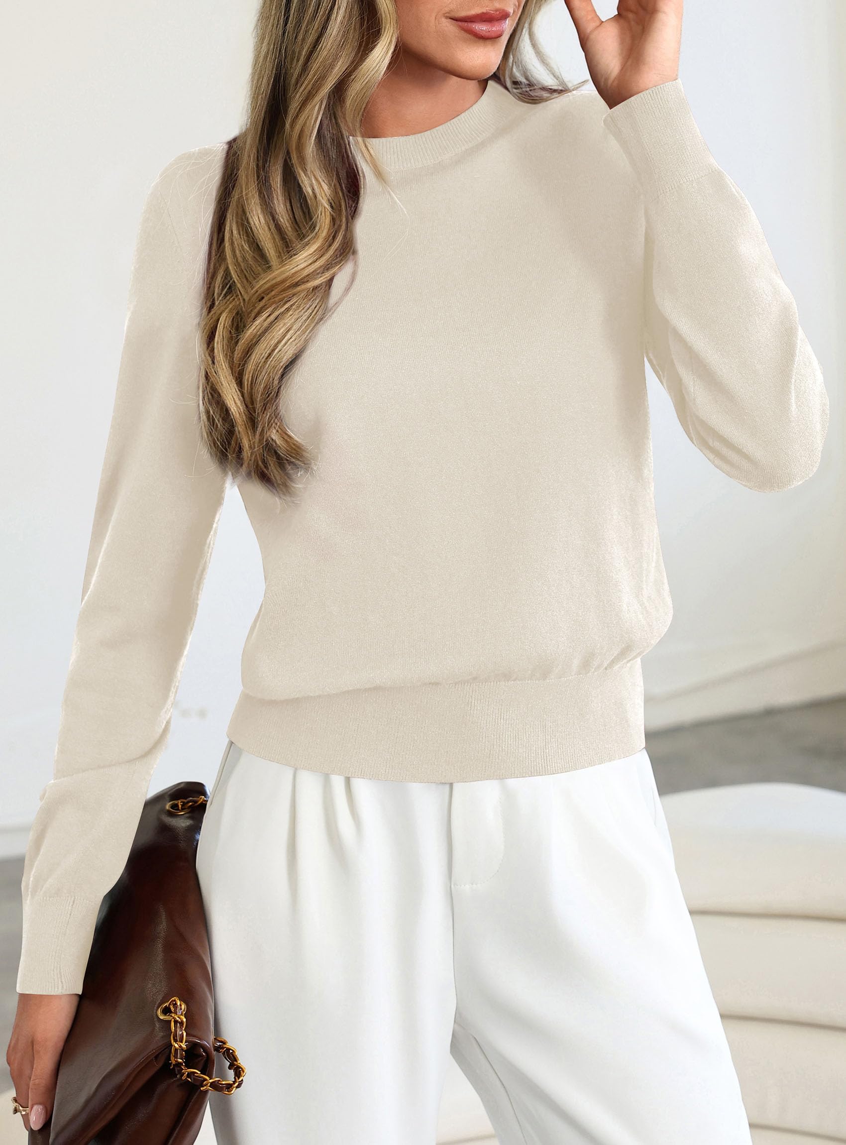 Womens Fall Basic Long Sleeve Sweater,White,XS