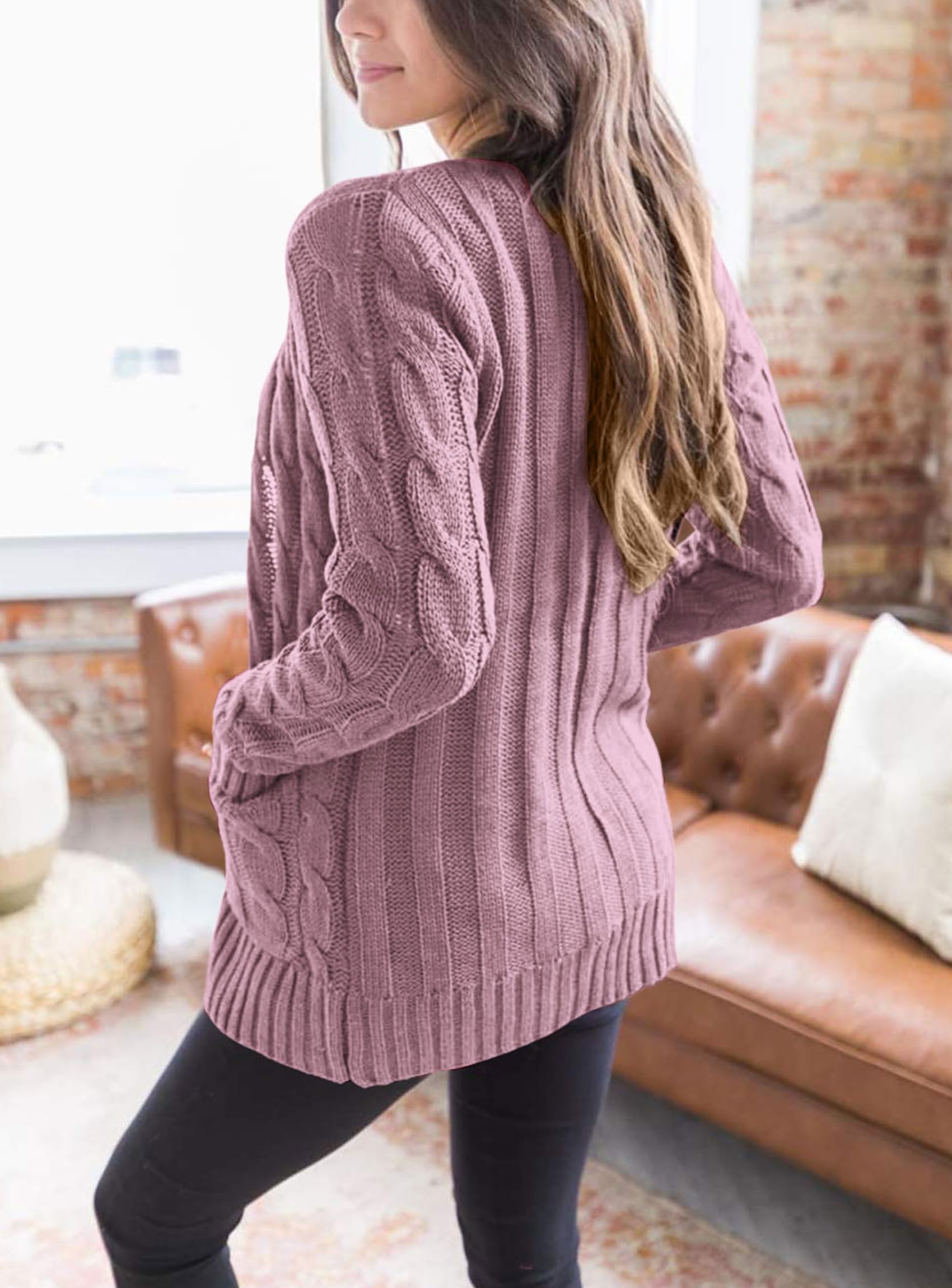 Women's Cable Knit Cardigan Sweaters Fall, Purple,S