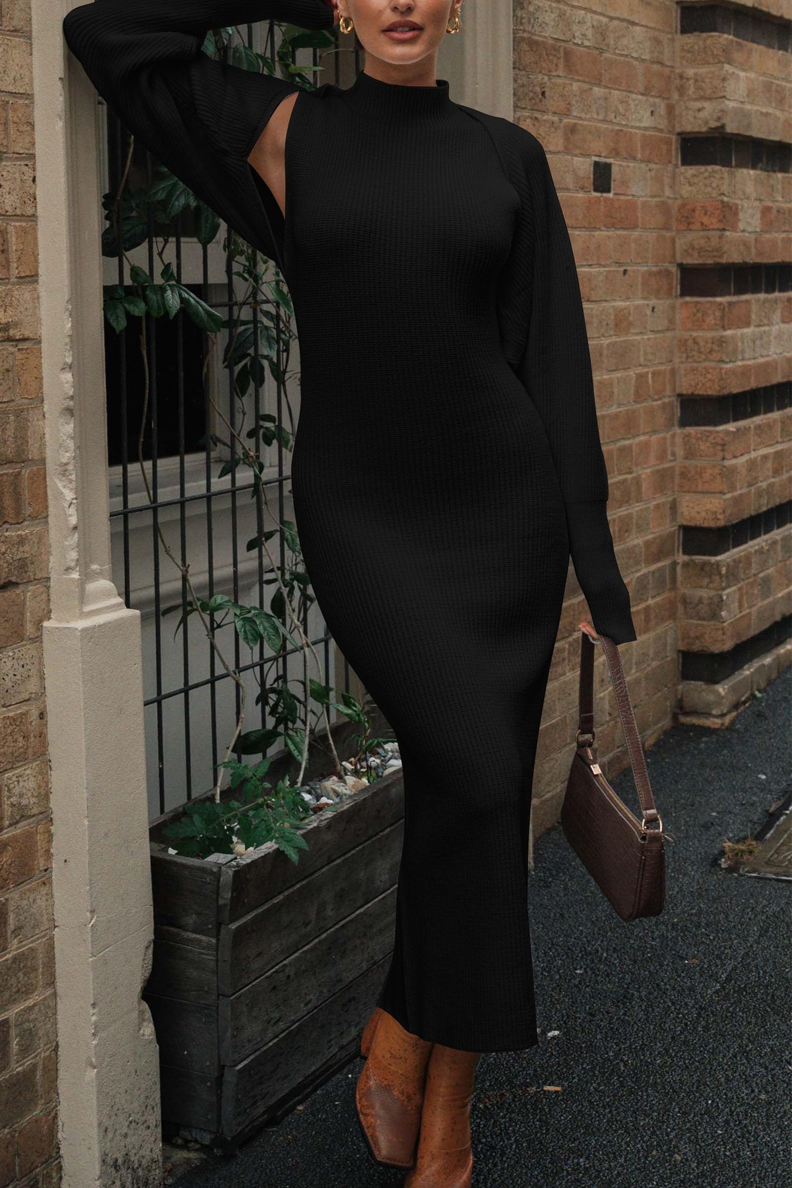 Womens 2 Piece Ribbed Knit Sweater Dress Set Date Night Outfit