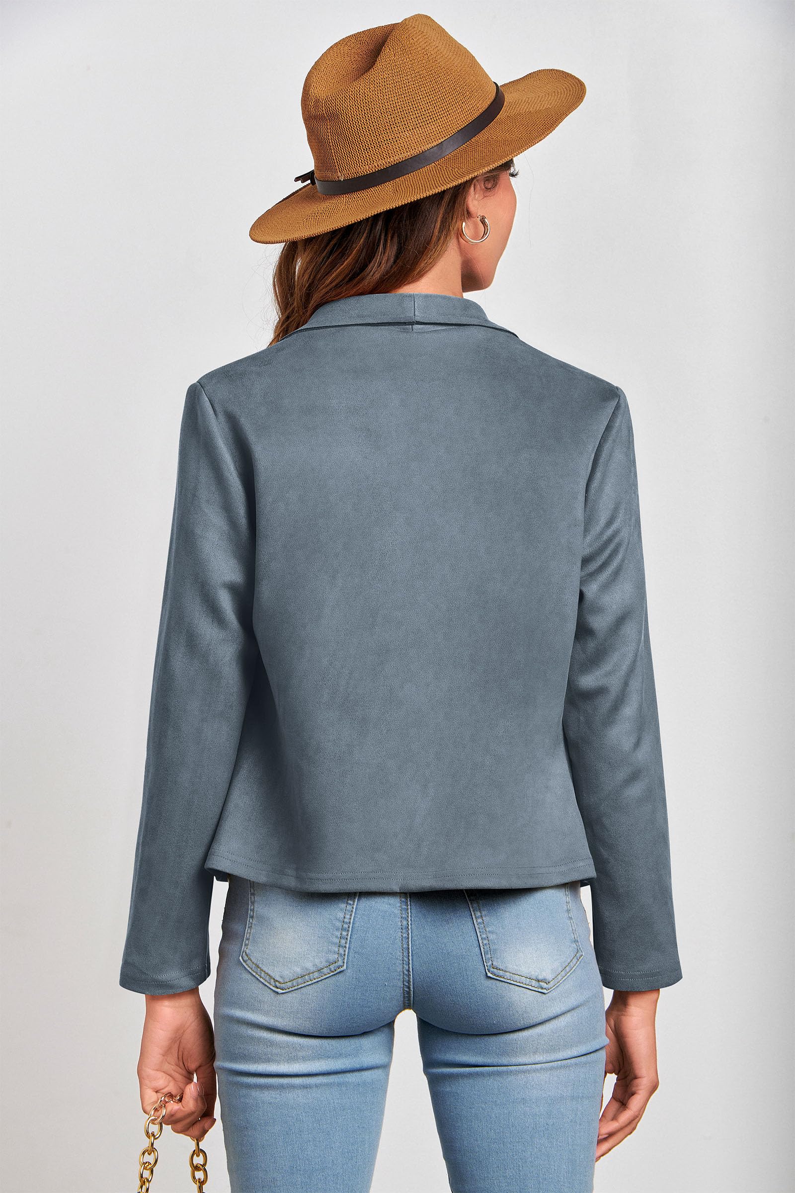 Women's Fall Fashion Faux Suede Jackets(Grey Blue,Small)