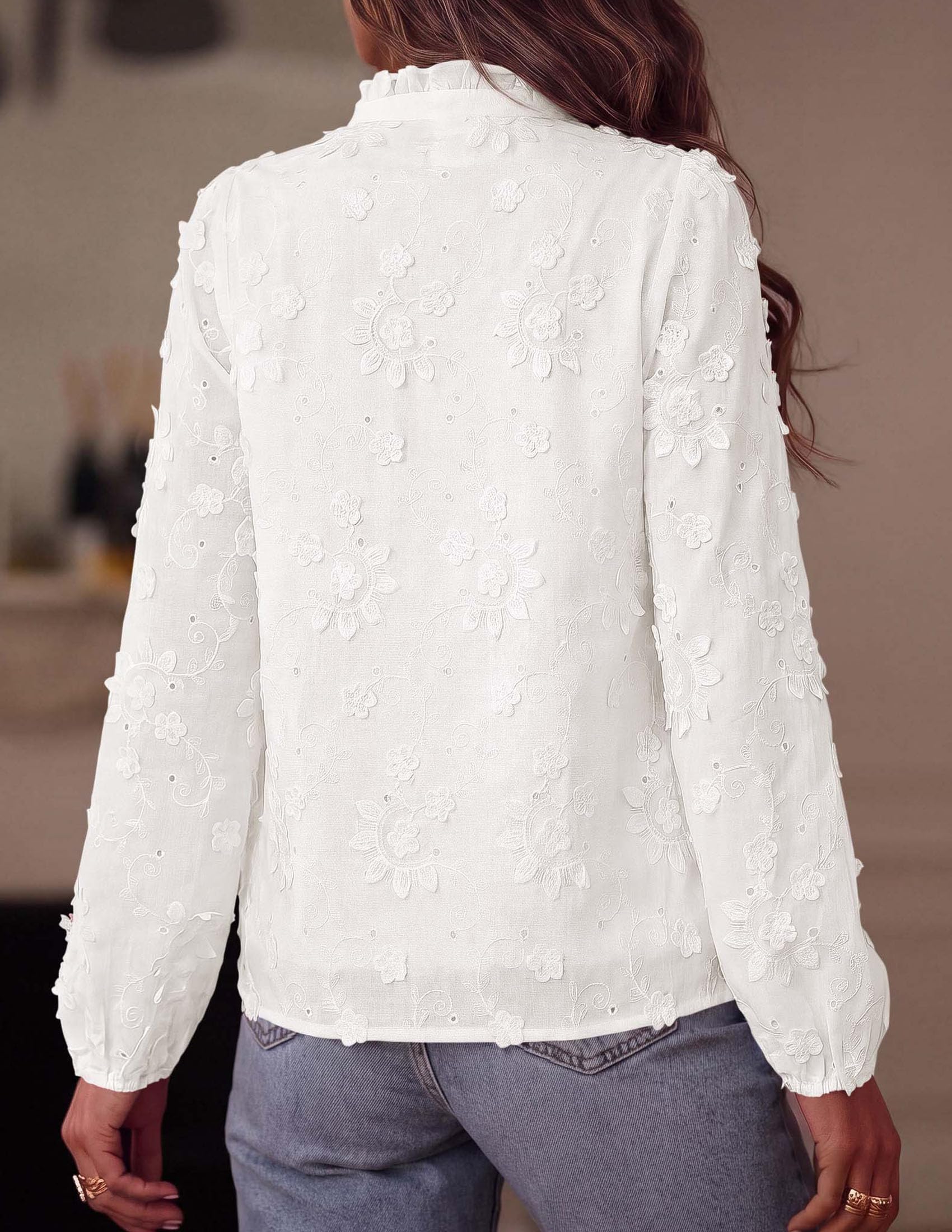 Women's Floral Embroidered Button Down Shirts Work Blouses