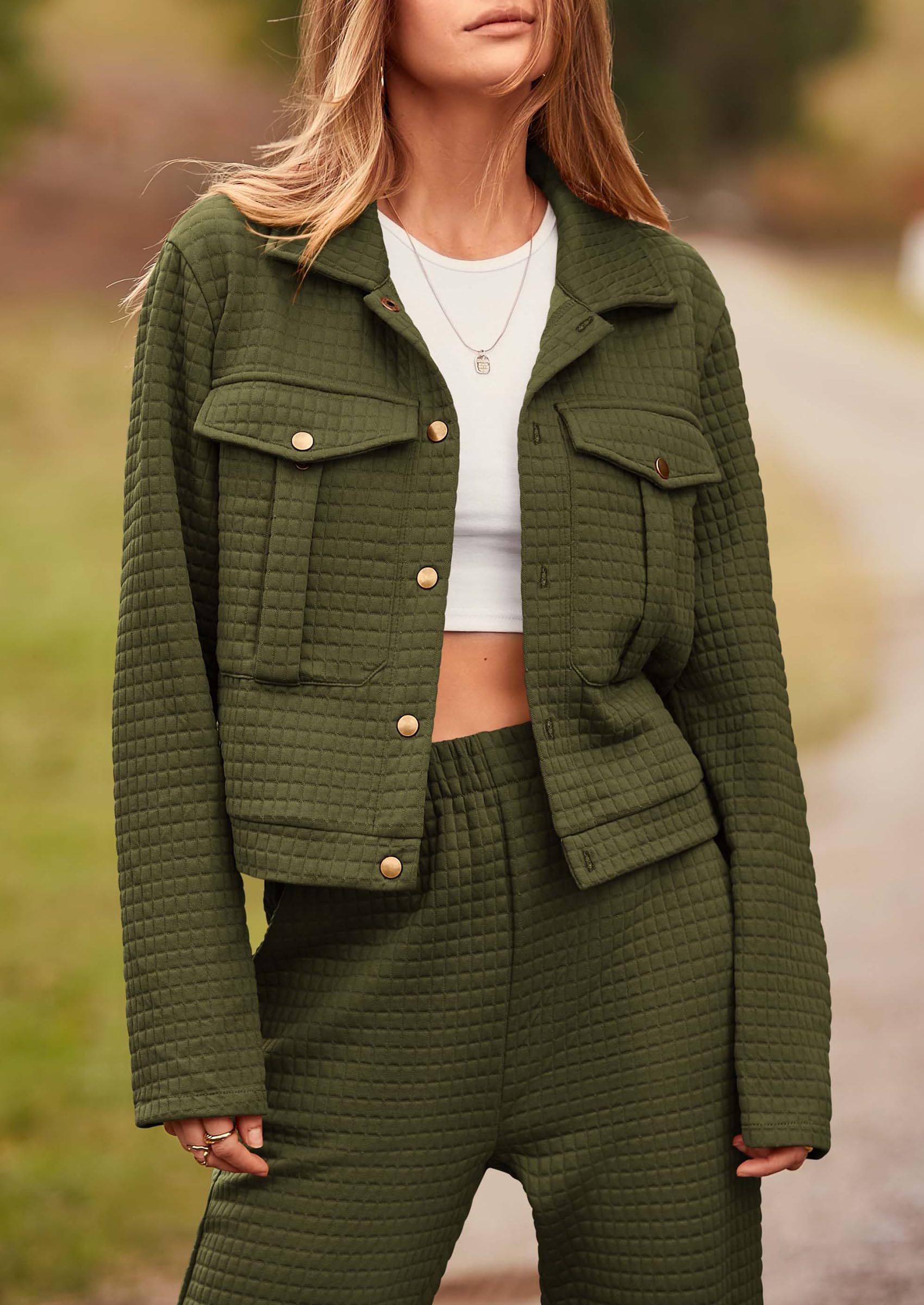 Women's 2 Piece Matching Lounge Sets Tracksuit,Army Green,M