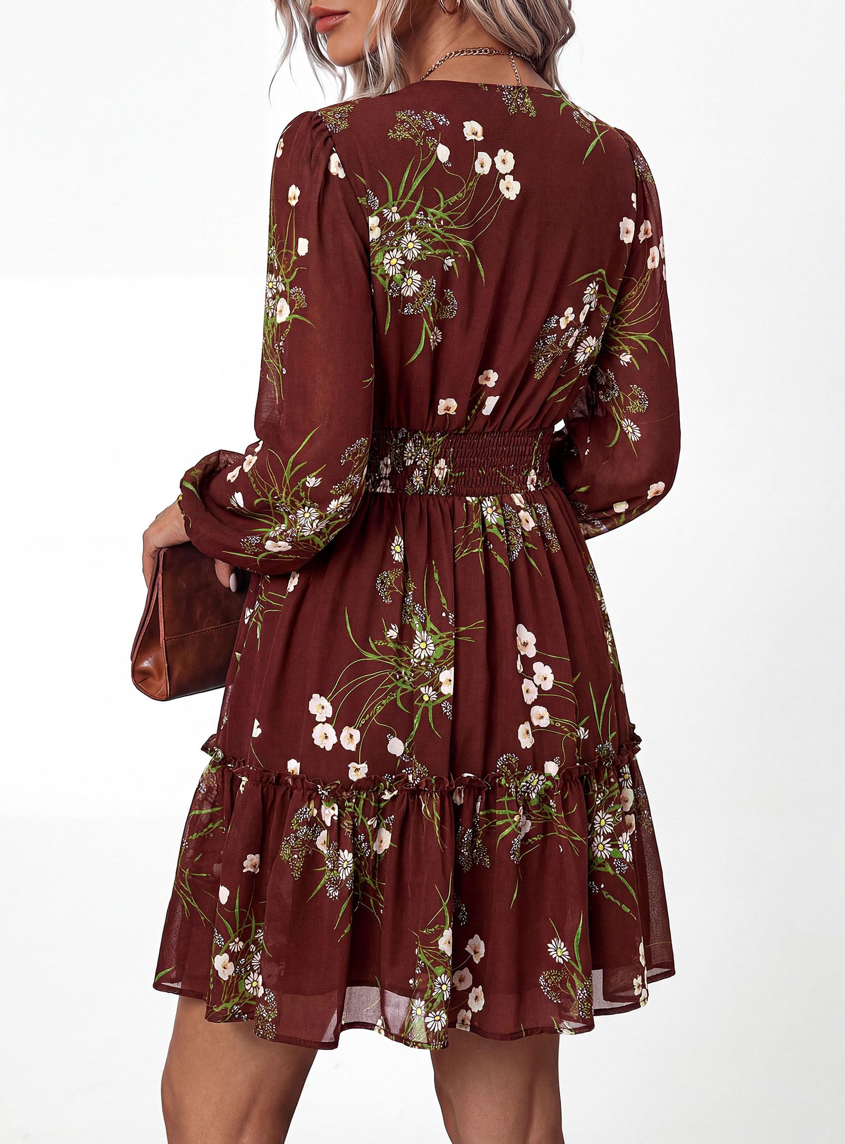 Women Floral Long Sleeve Mini Dress Fall Wedding Guest Dresses