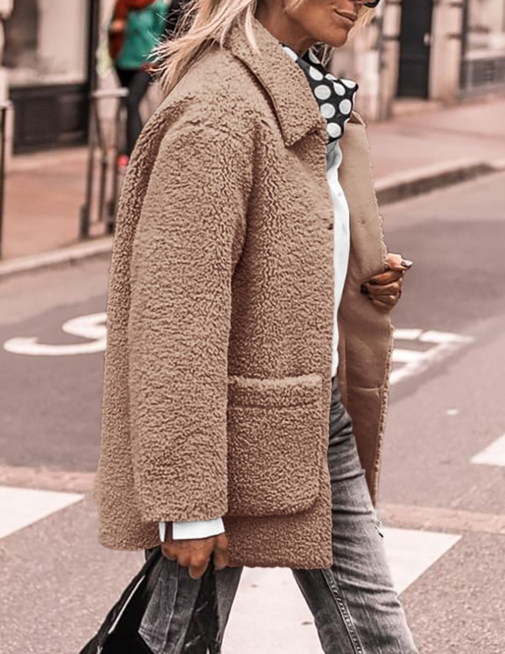 Women's Fleece Sherpa Coats Winter Outfits Camel,S