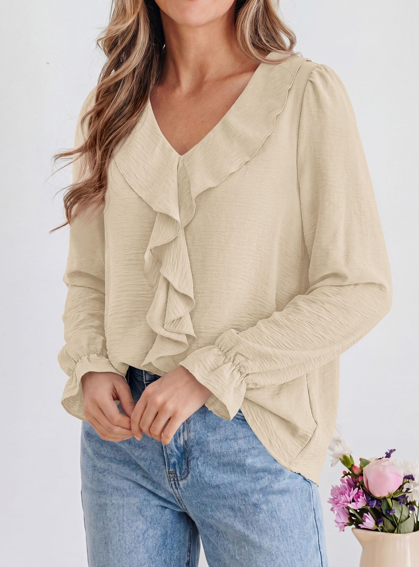 Women Early Fall Fashion Dressy Casual Blouses Beige,S