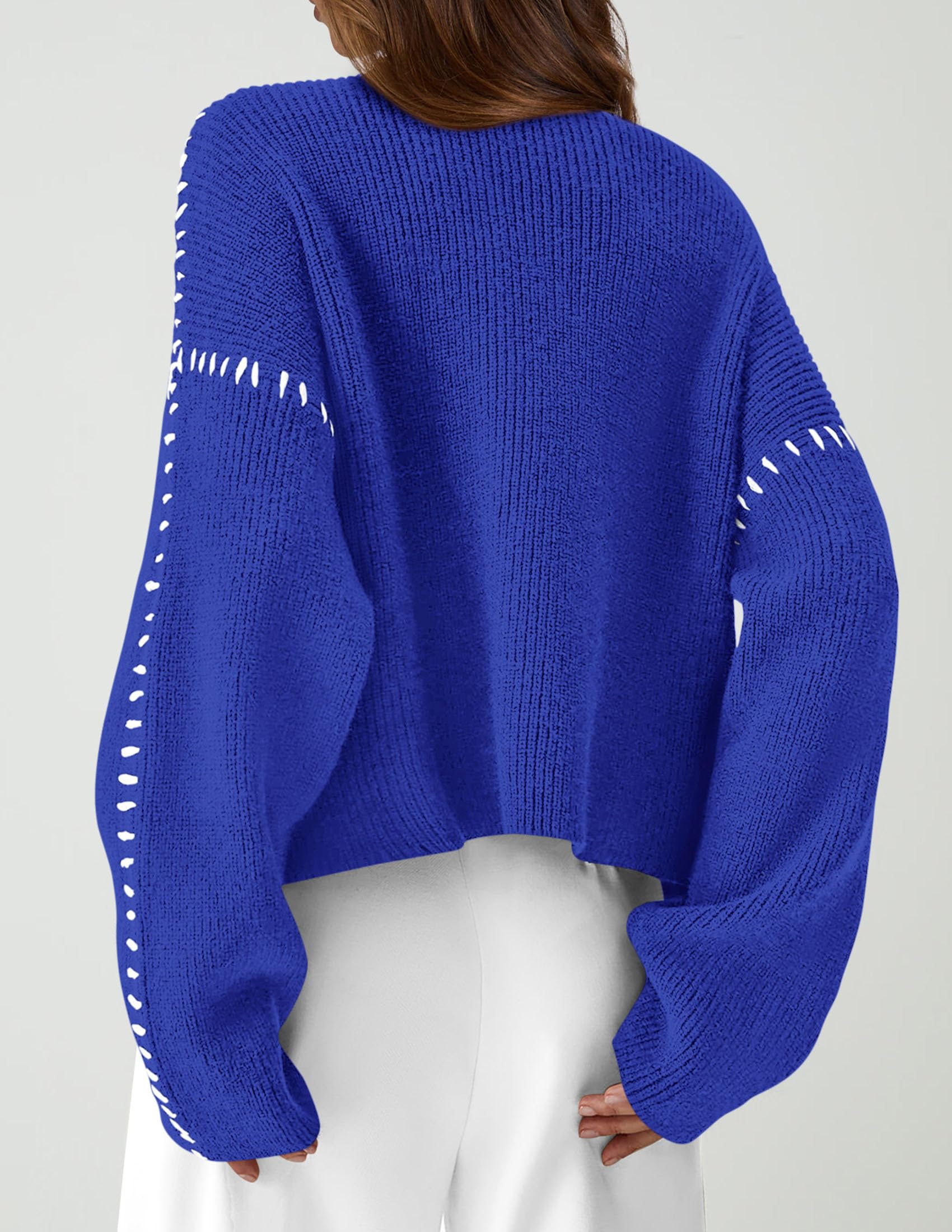 Womens Chunky Knit Oversized Pullover Sweaters,Royal Blue,S