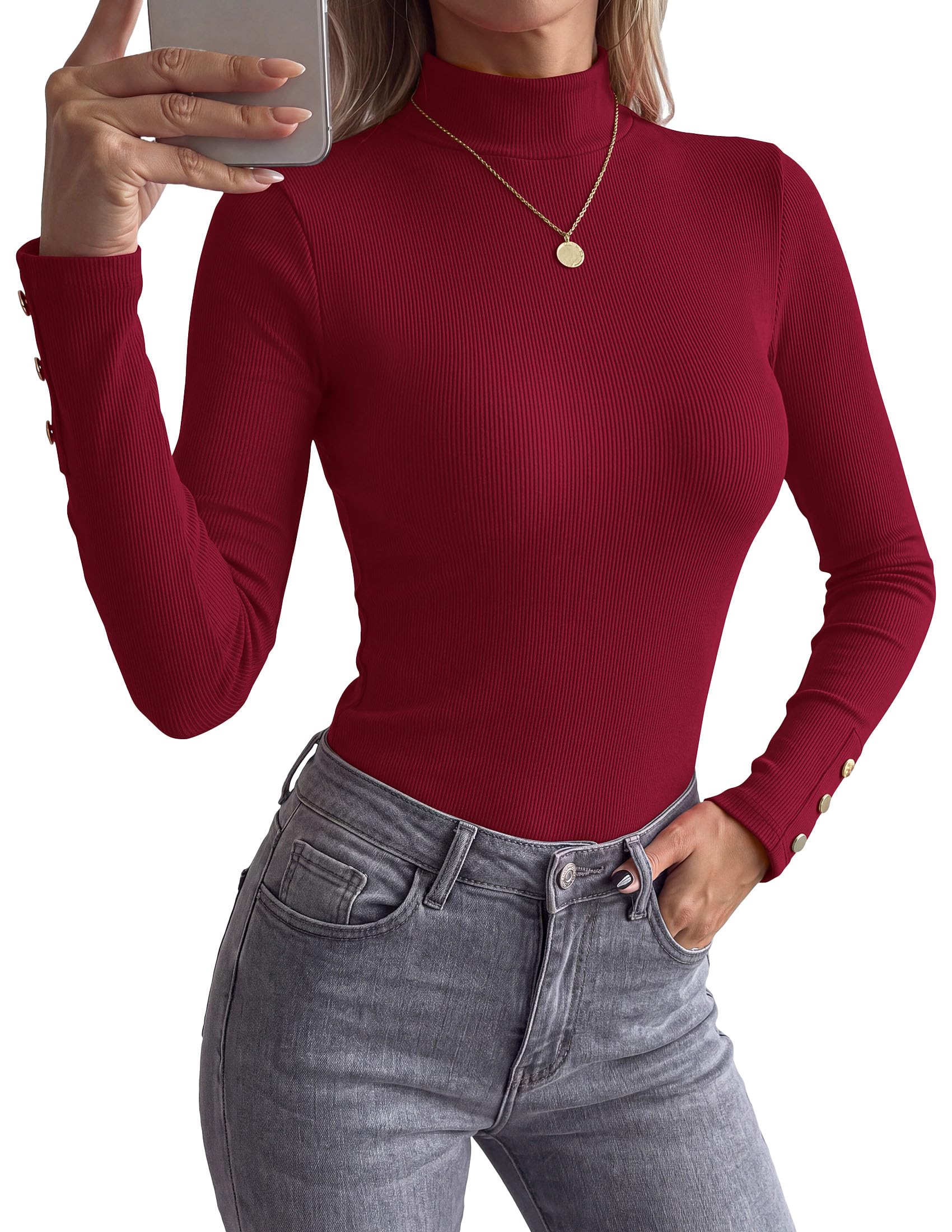 Women's Long Sleeve Shirts Fall Going Out Tops,Burgundy,XS