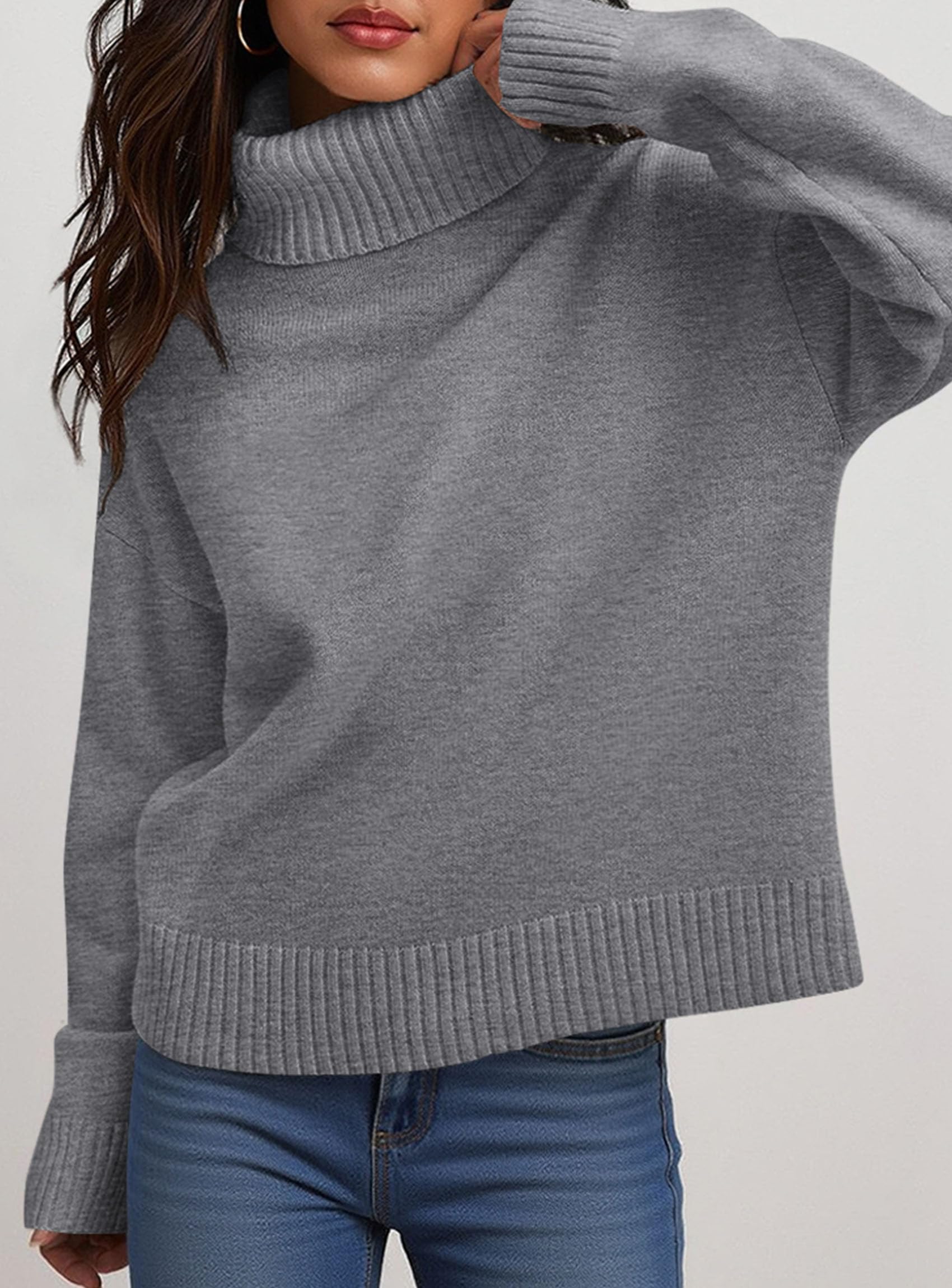 Womens Turtleneck Long Sleeve Knit Sweater,Grey,S