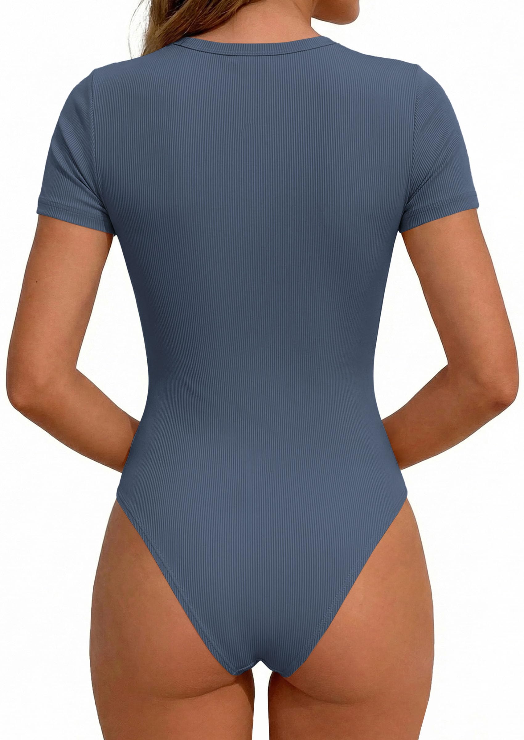 Body Suits for Womens Short Sleeve Summer Tops, Dusty Blue,XS