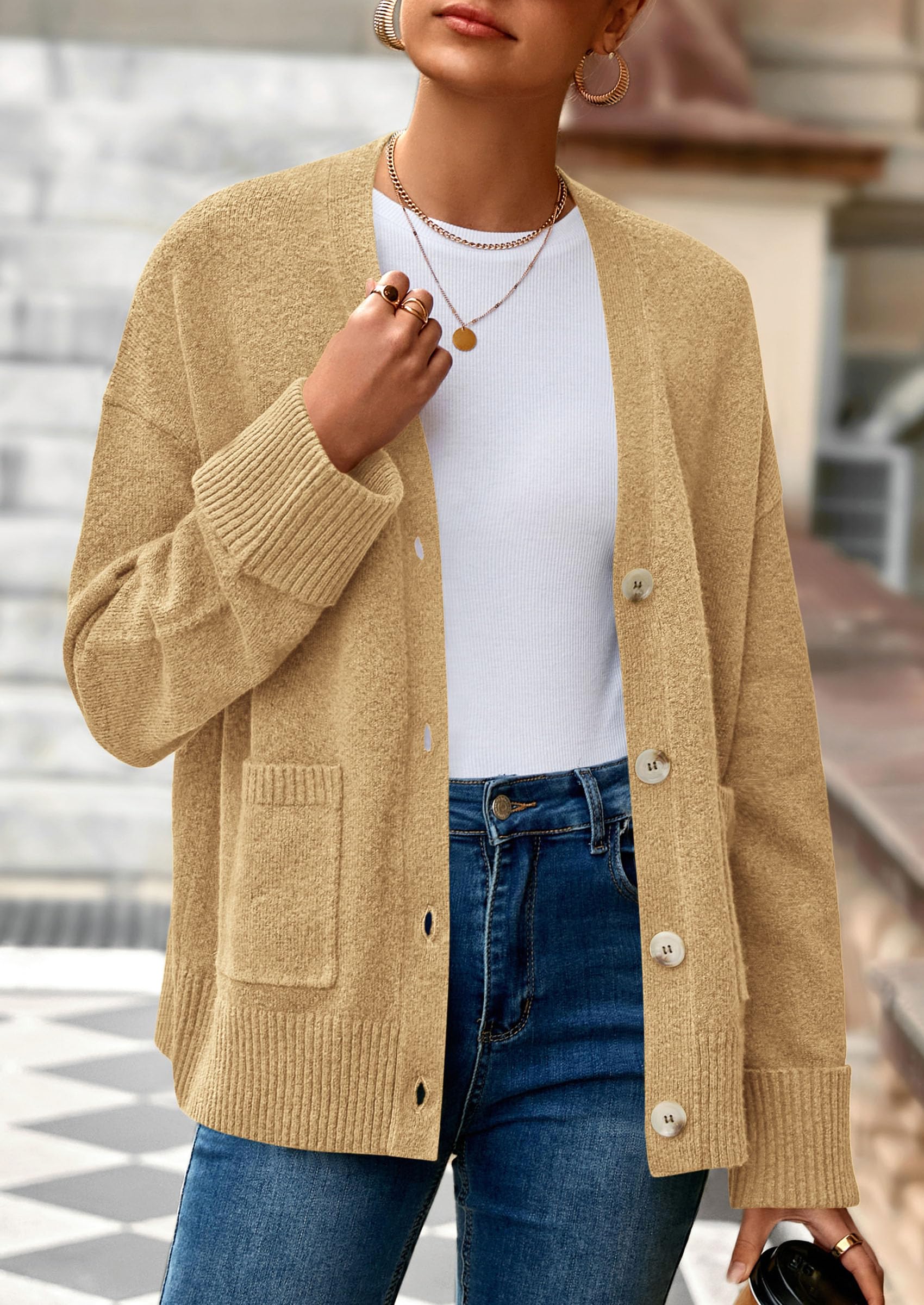 Women's Winter Oversized Cardigan Sweaters (Khaki,S)