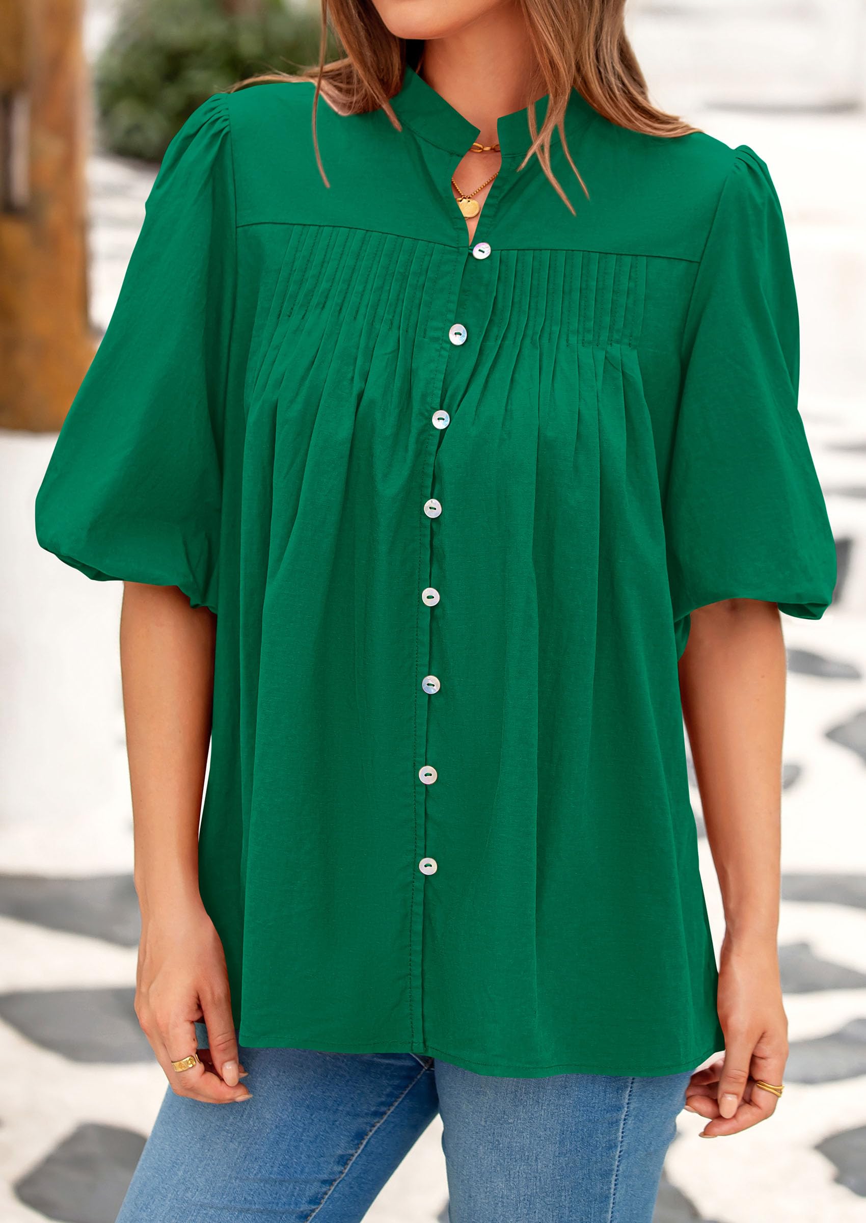 Short Sleeve Henley Shirts for Women,Green,S