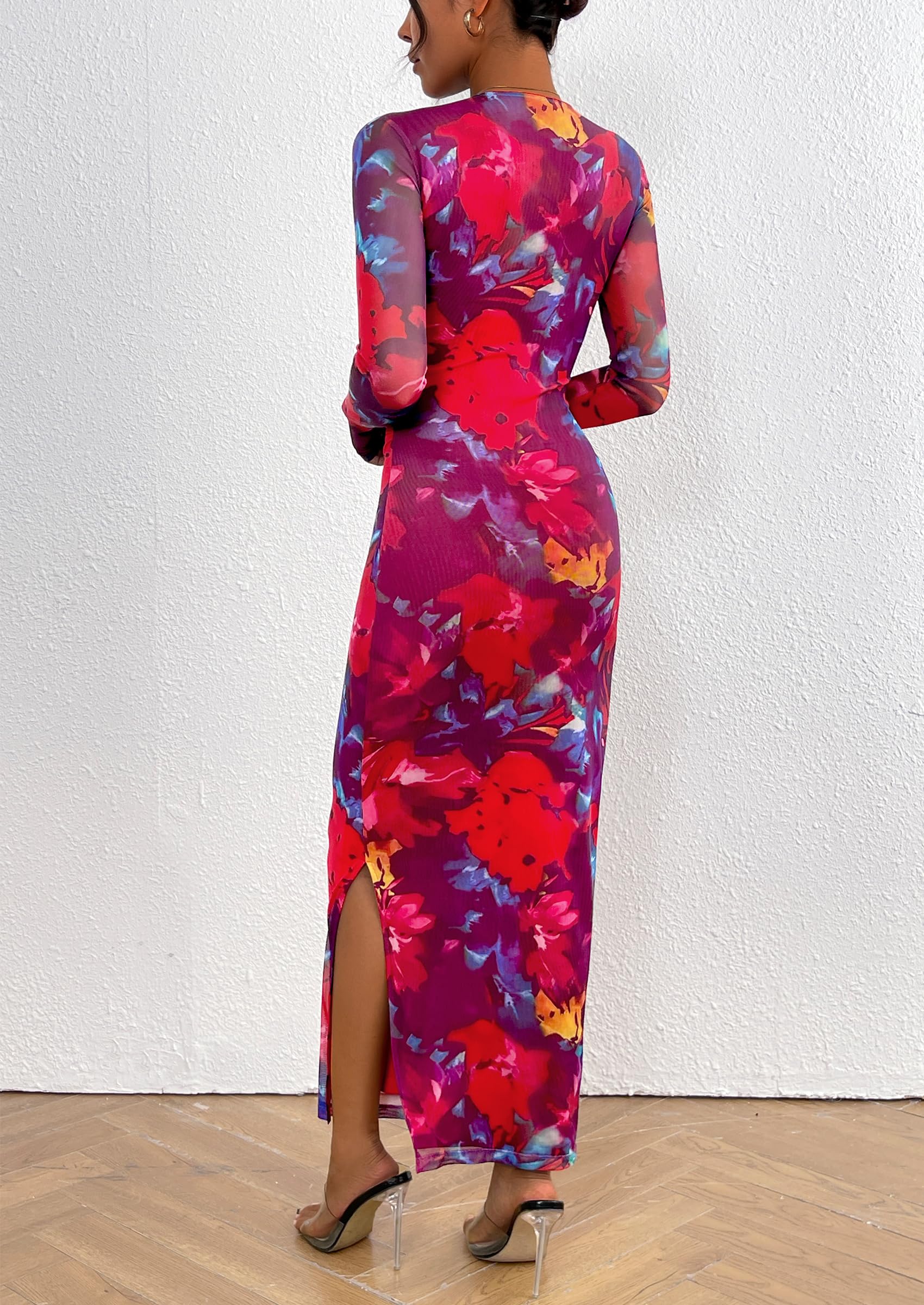 Women's Floral Bodycon Maxi Fall Dress