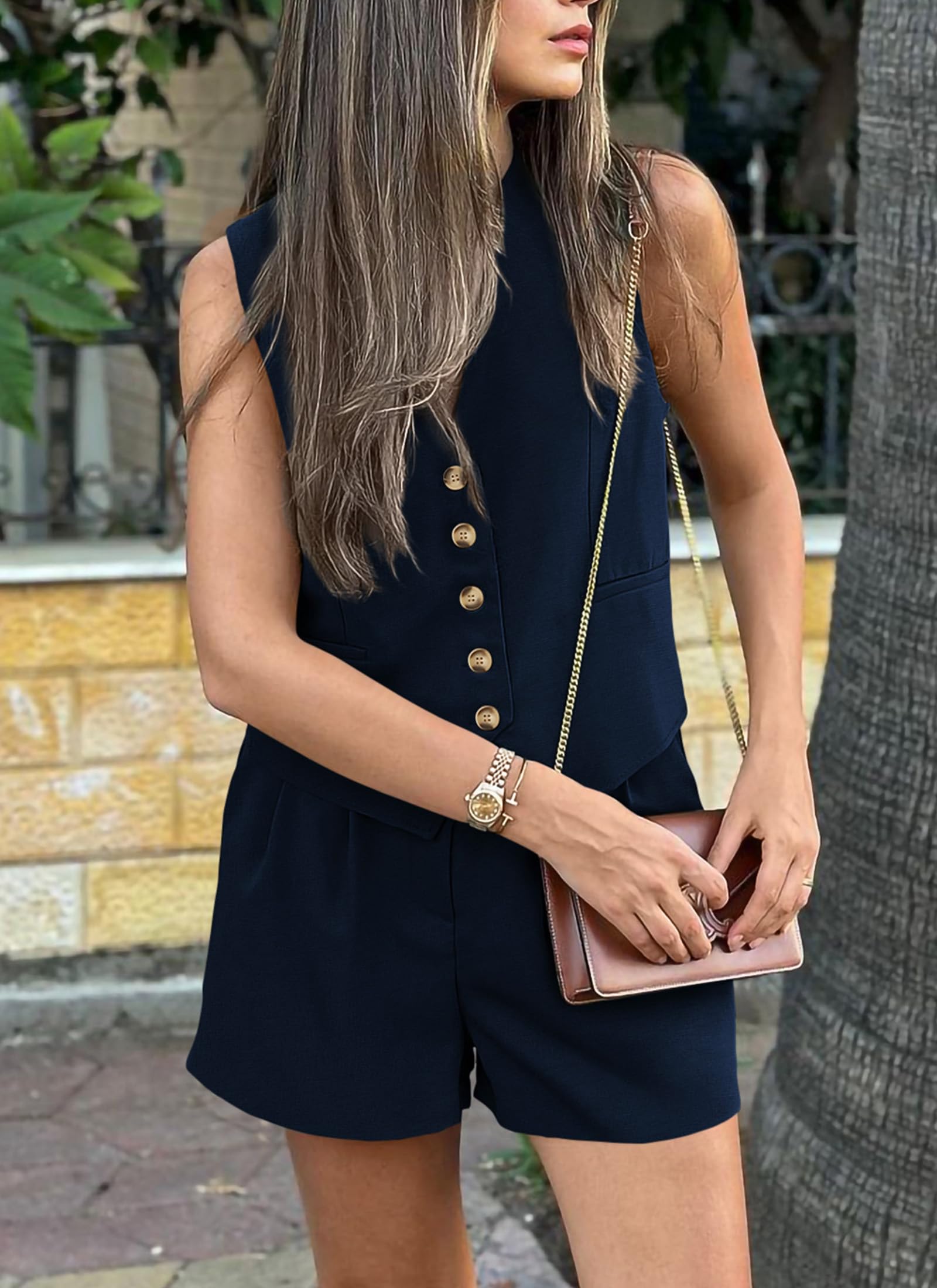 Women's Summer Two Piece Outfits Sets (Navy,X-Small)