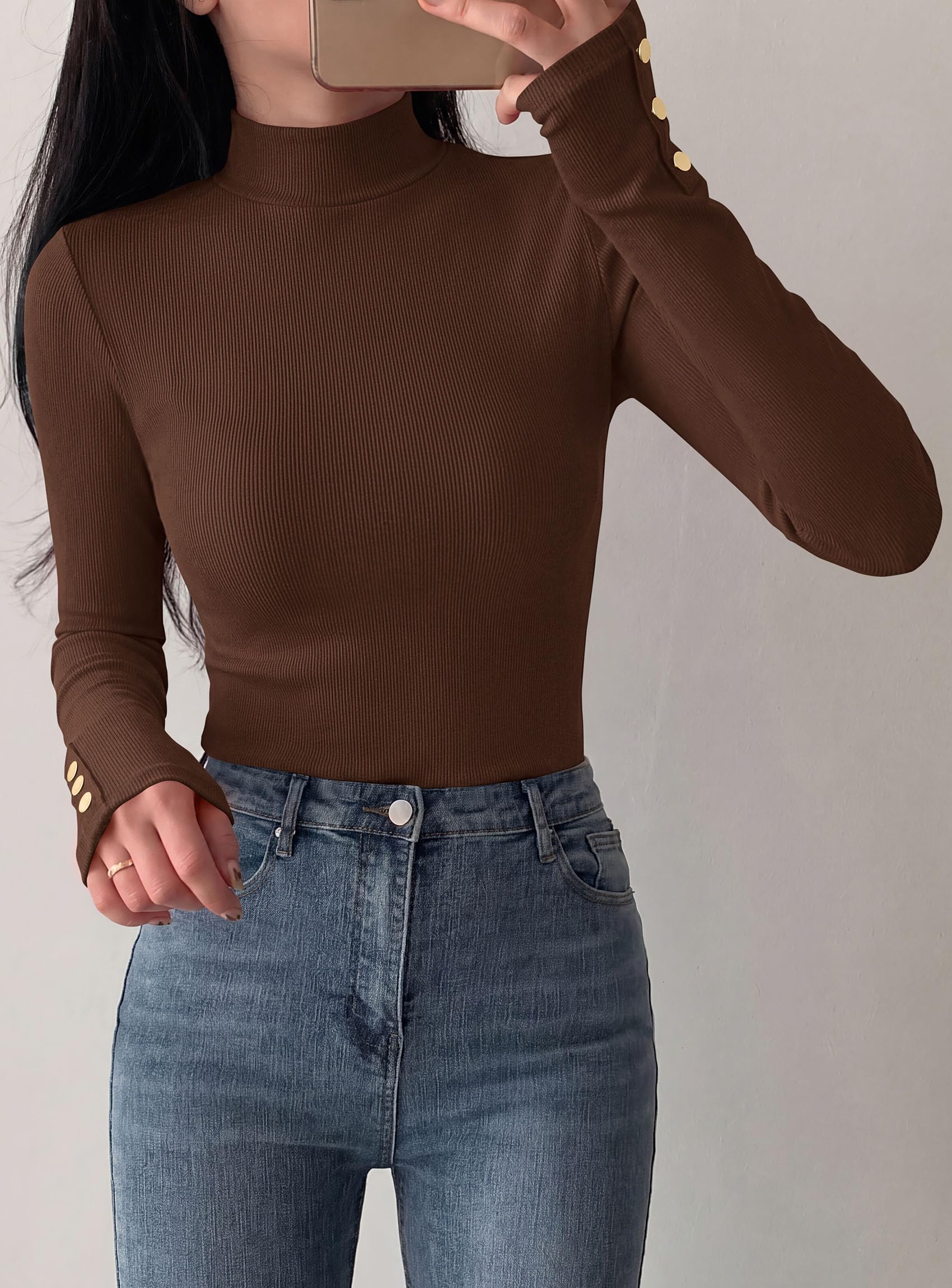 Women's Long Sleeve Shirts Fall Going Out Tops,Brown,XS