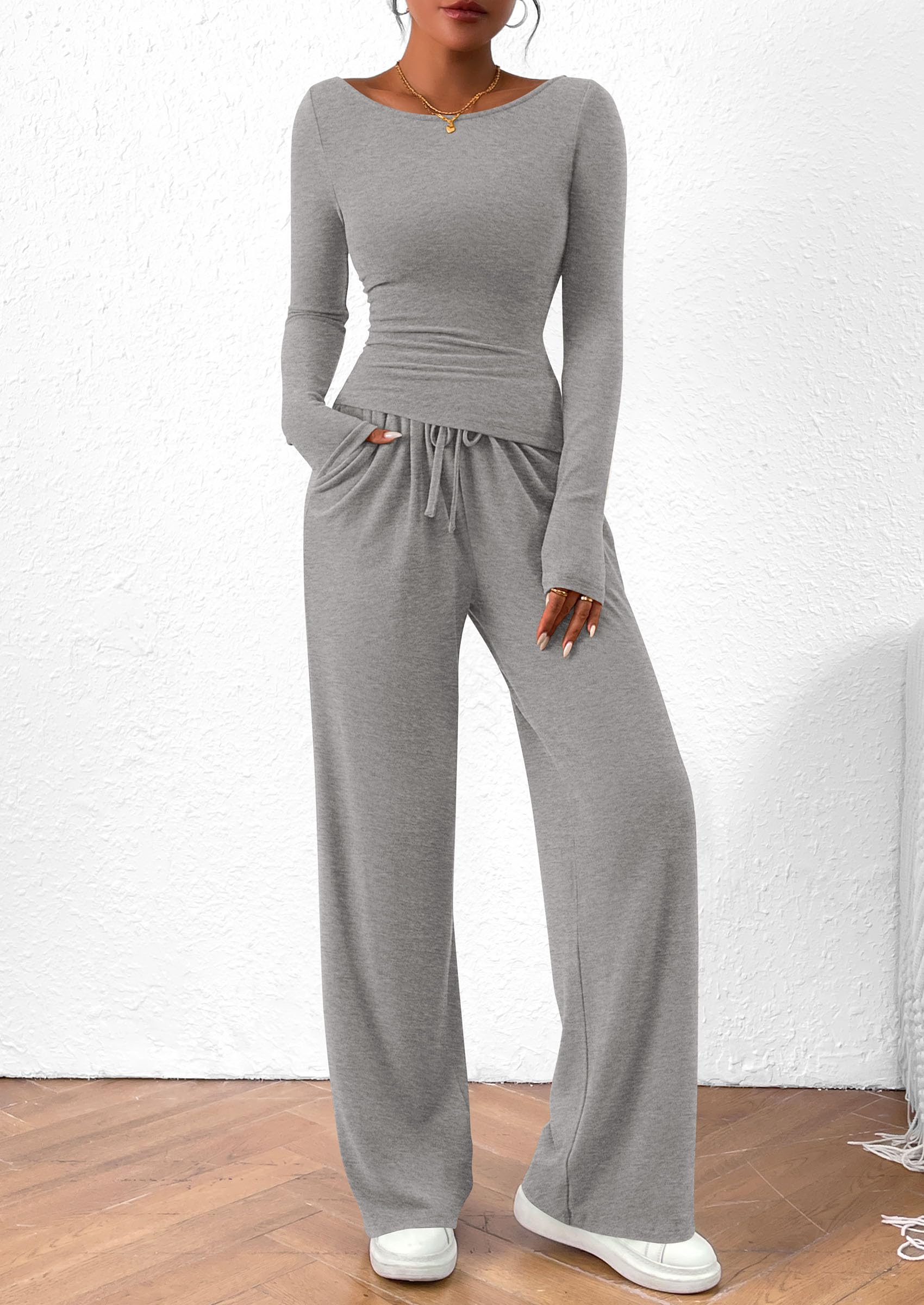Women's 2 Piece Lounge Sets Airport Outfits(Grey,XS)